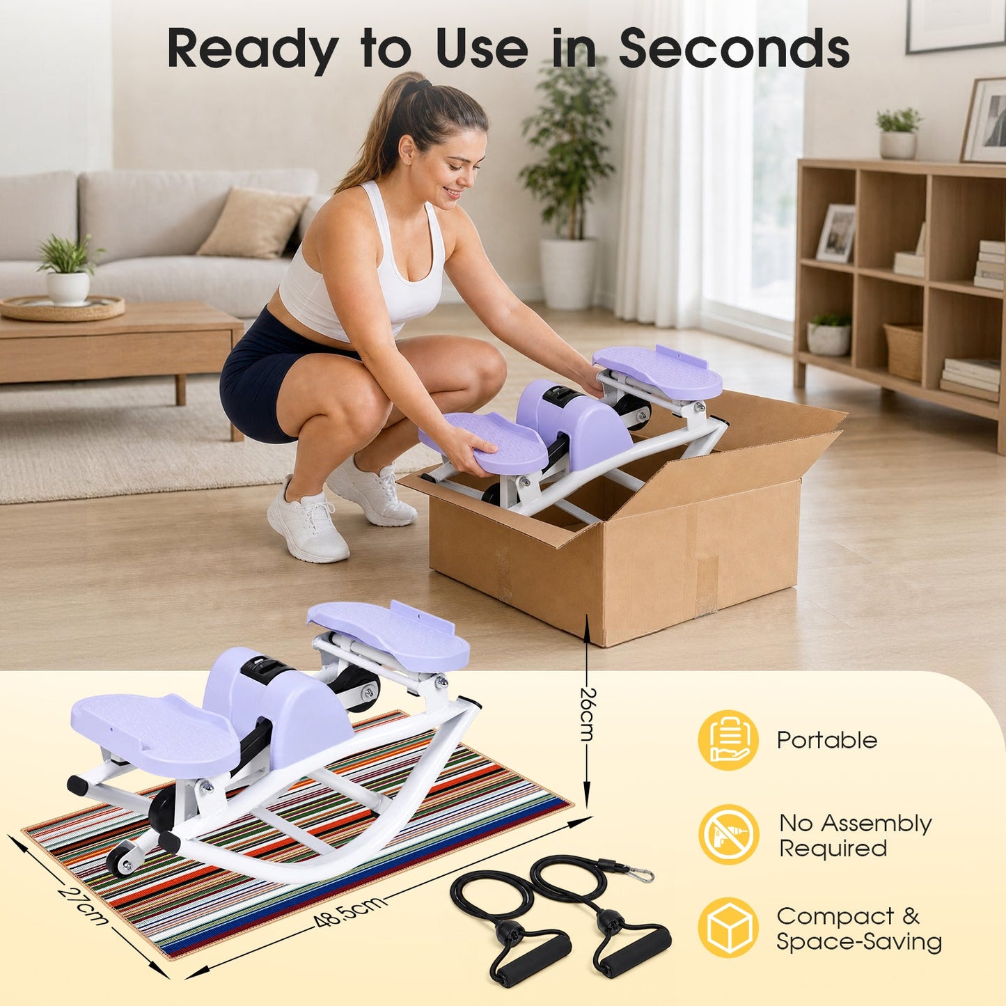 Advwin Side-To-Side Mini Stepper with Resistance Cords & Mat