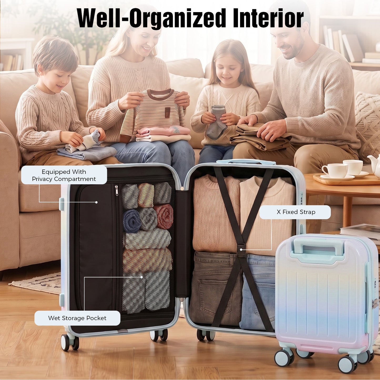 Advwin 2PCS Attachable Hardshell Luggage Set 14/20 Inch