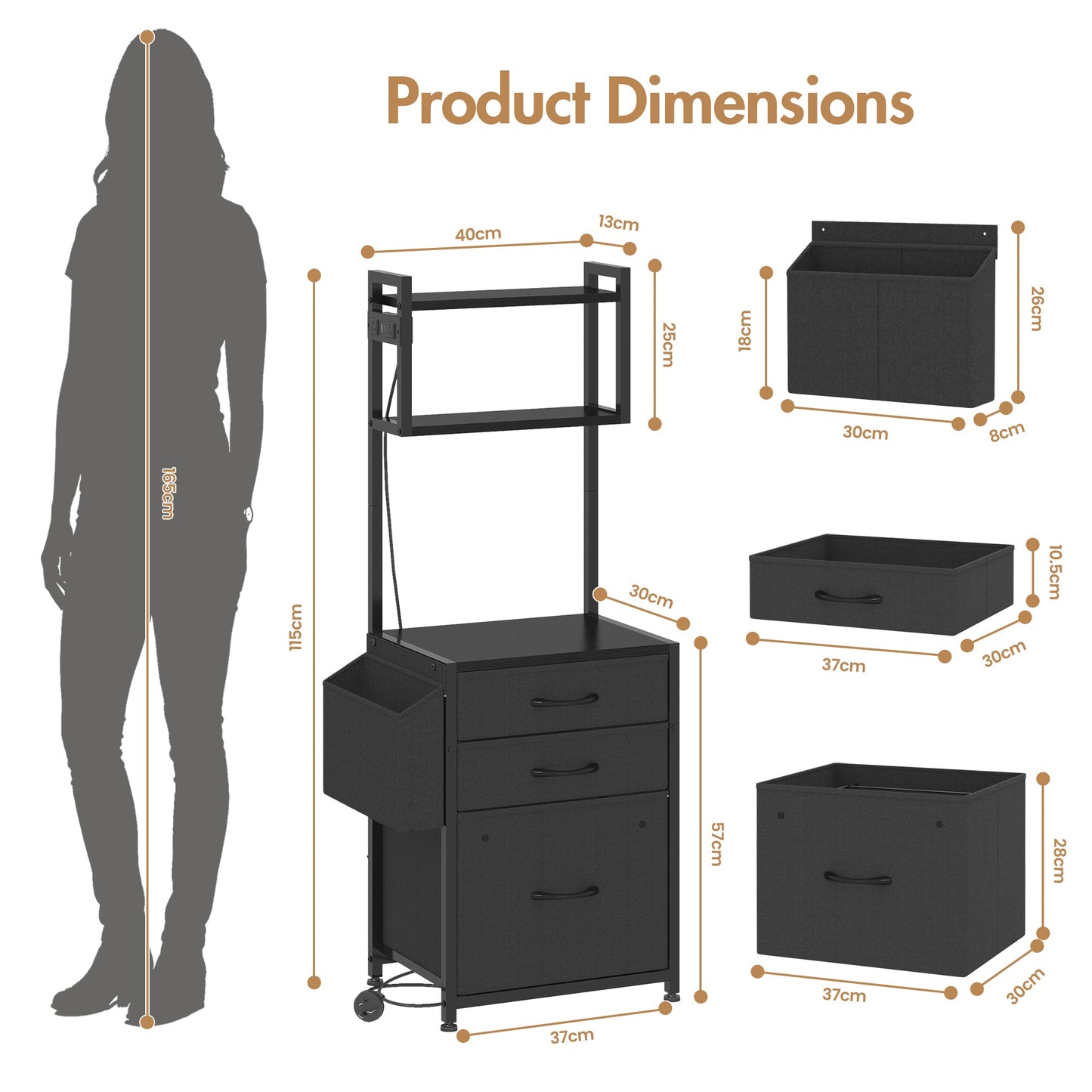 Advwin File Cabinet with Charging Station & 3 Drawers