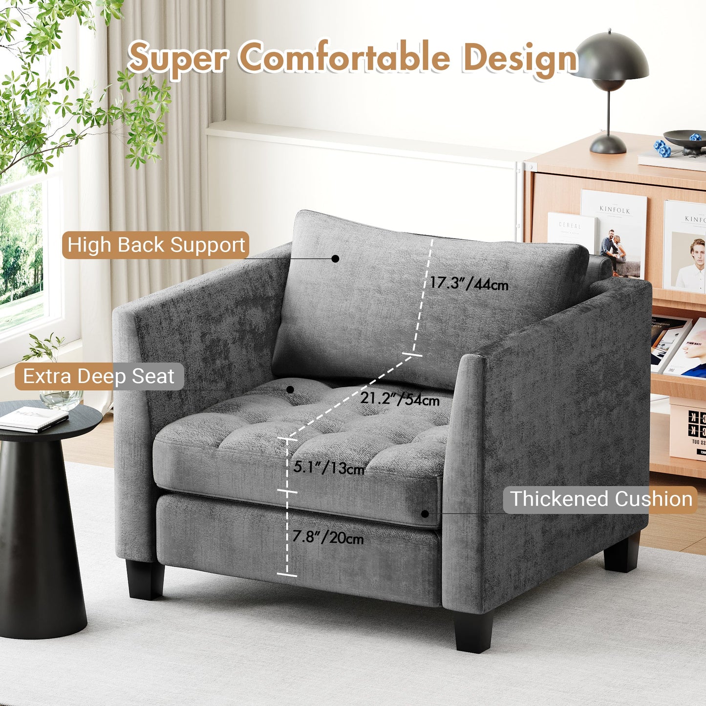 Advwin Modern 1 Seater Sofa Chenille Fabric Armchair