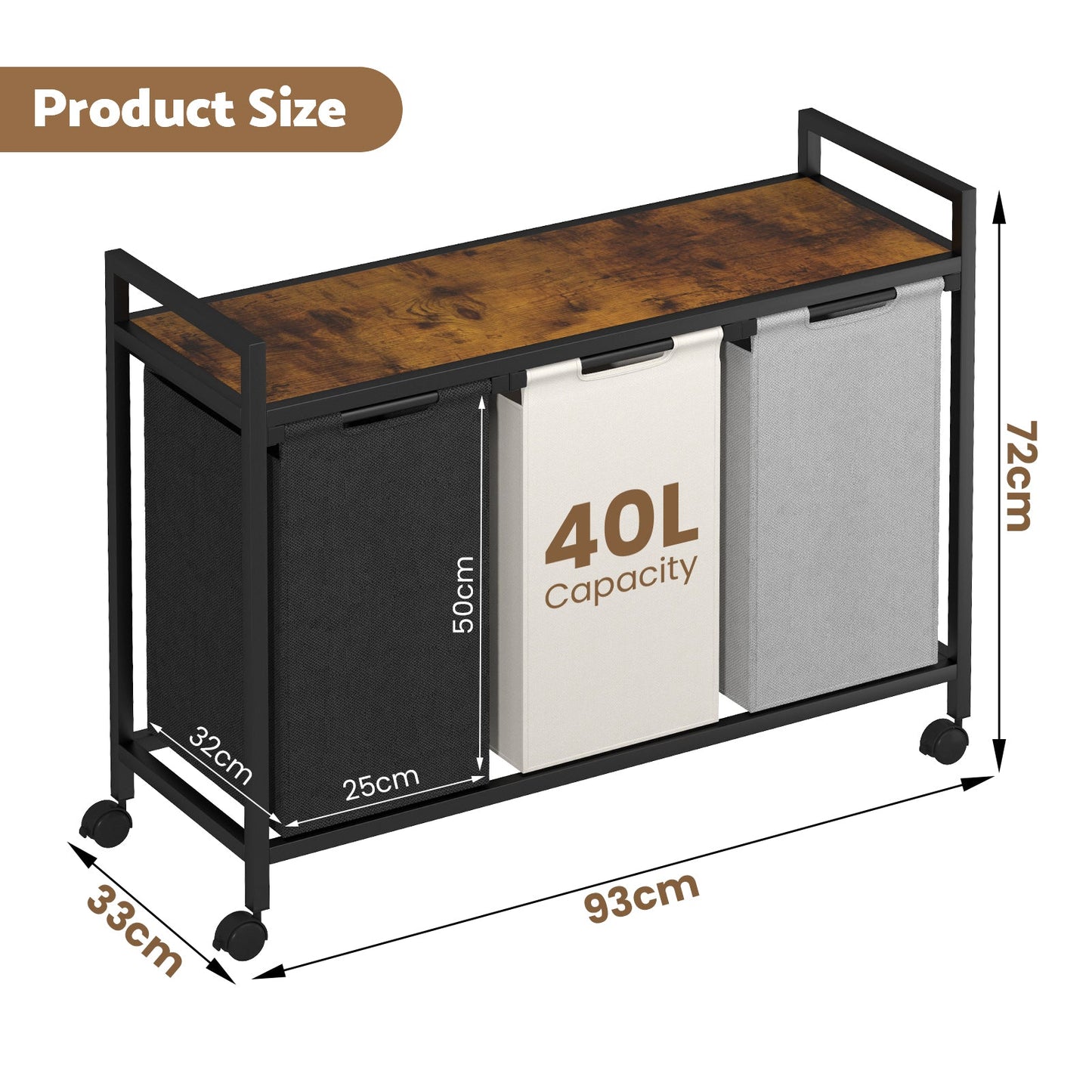 Advwin 3 Section Laundry Sorter Laundry Basket