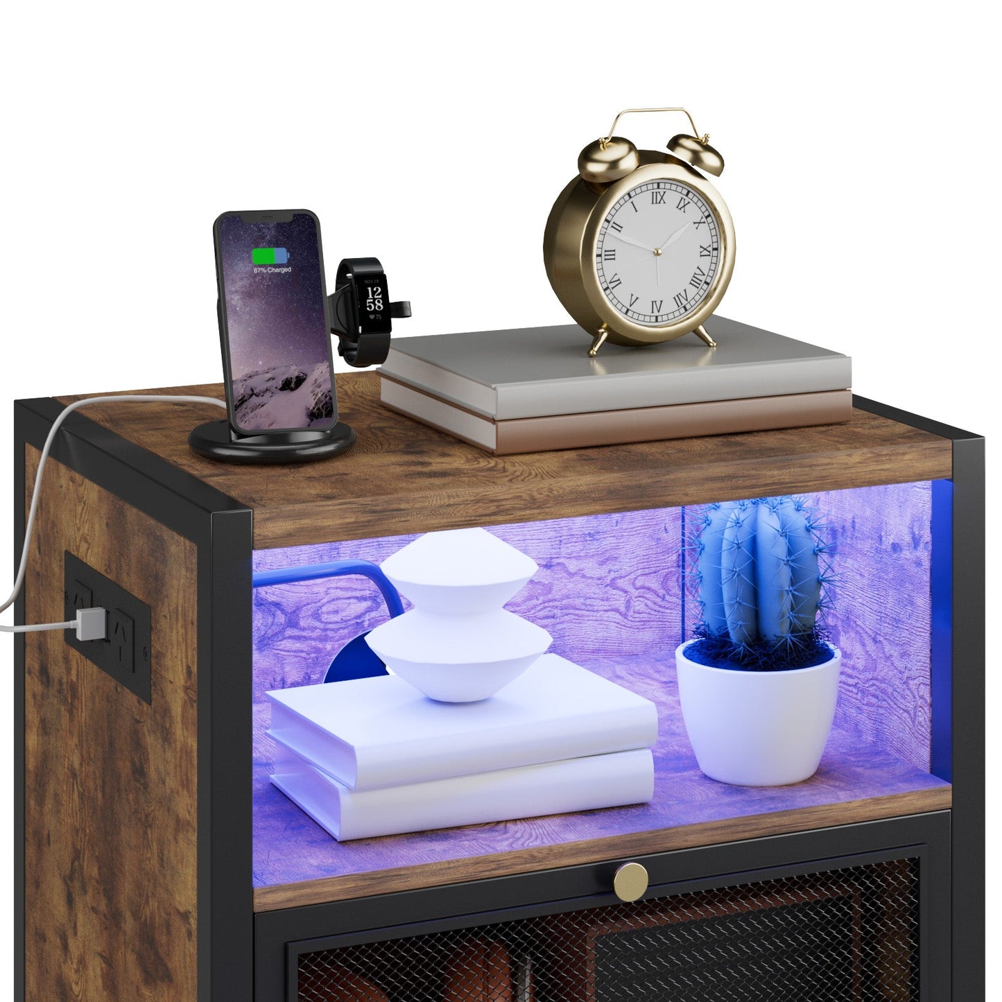 Advwin LED Bedside Table with Charging Station Set of 2