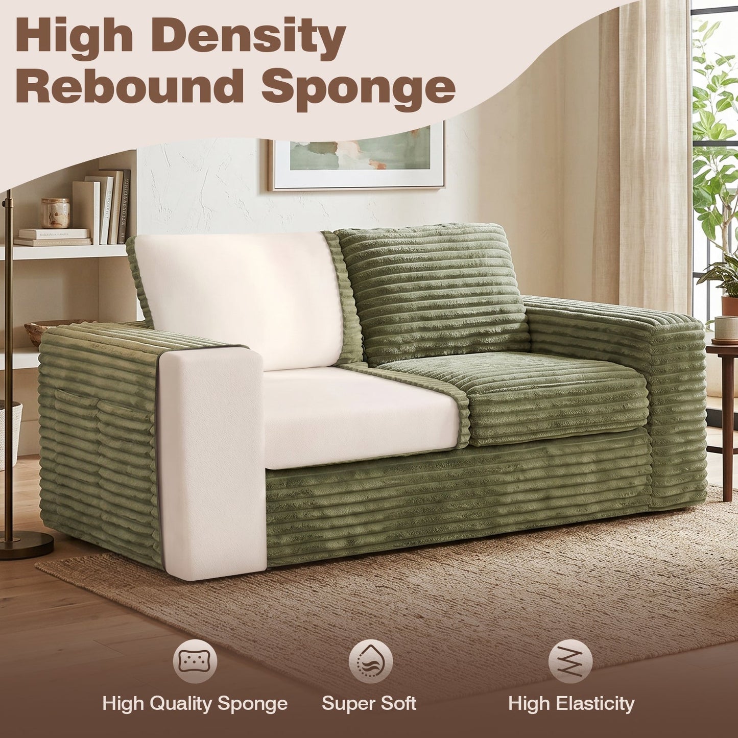 Advwin 162cm Loveseat Floor Sofa Corduroy Boneless Couch