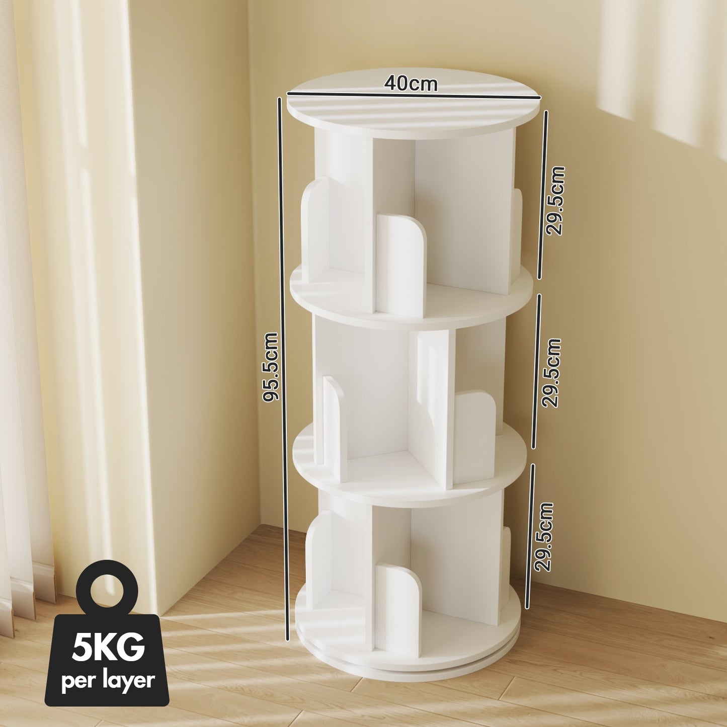 Advwin 3 Tiers Rotating Bookshelf Corner Bookcase Cabinet