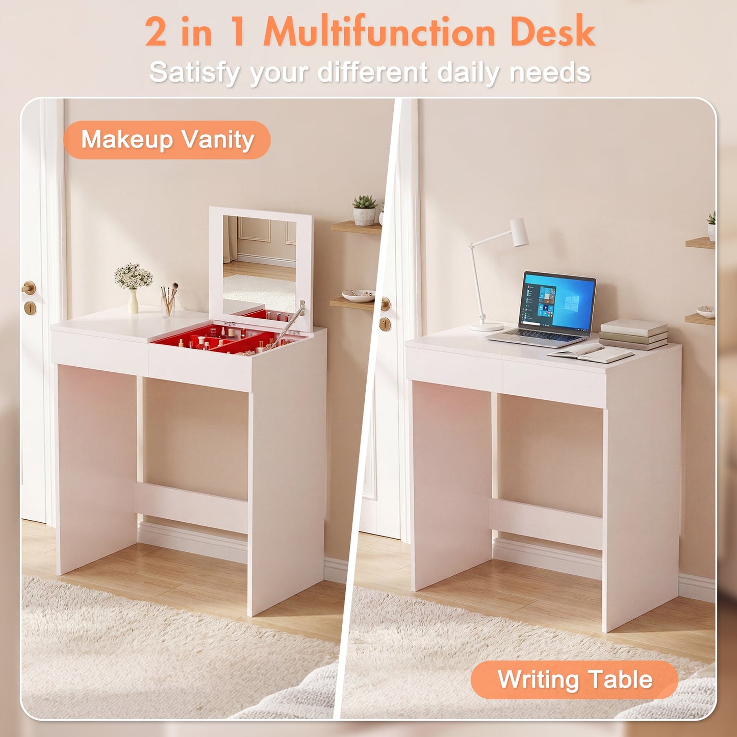 Advwin Makeup Vanity Desk with Flip Top Mirror & Drawer