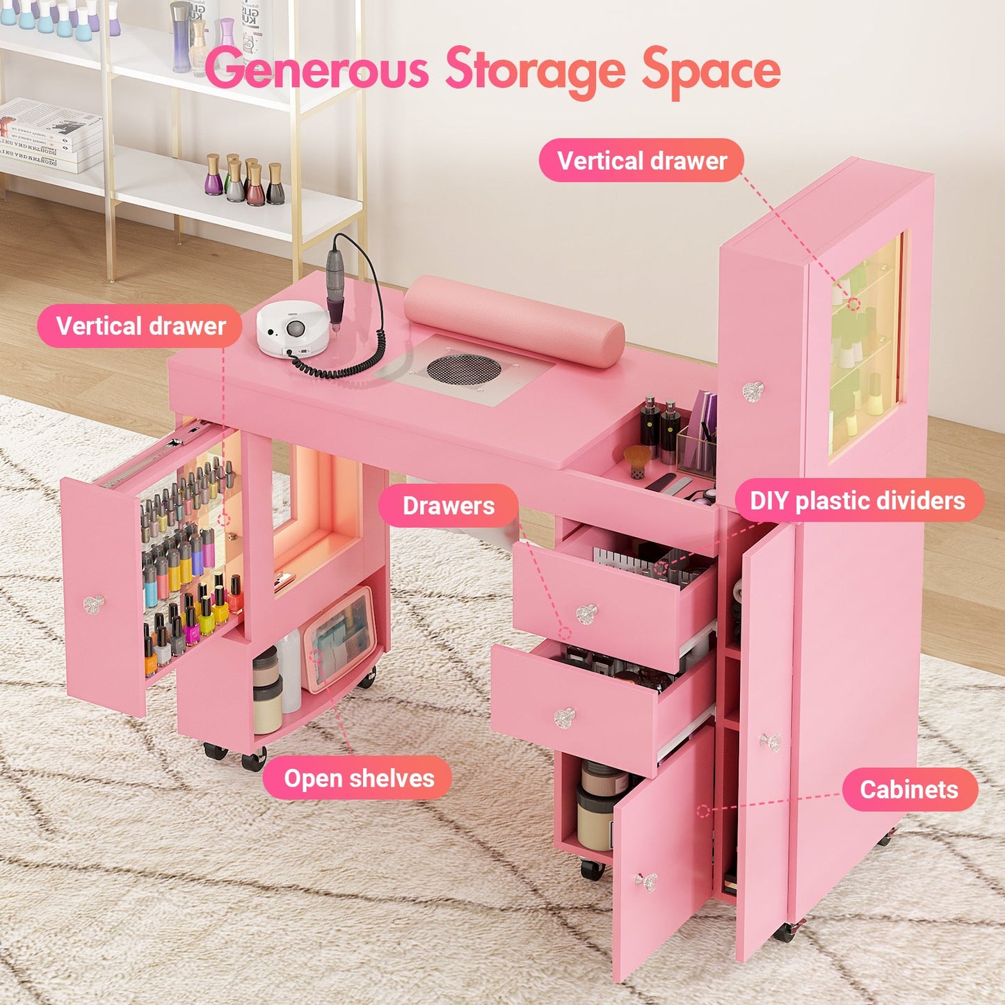 Advwin Manicure Table w/ Dust Collector LED Light