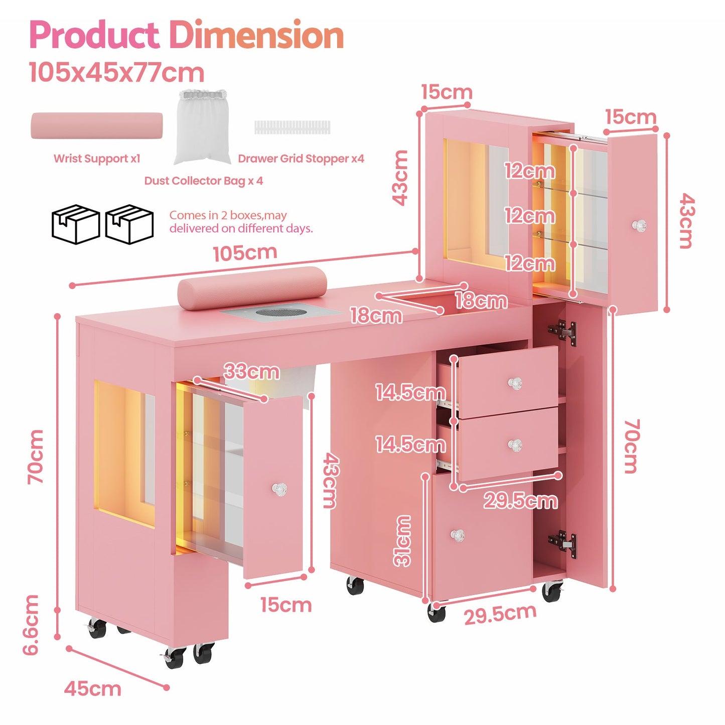 Advwin Manicure Table w/ Dust Collector LED Light