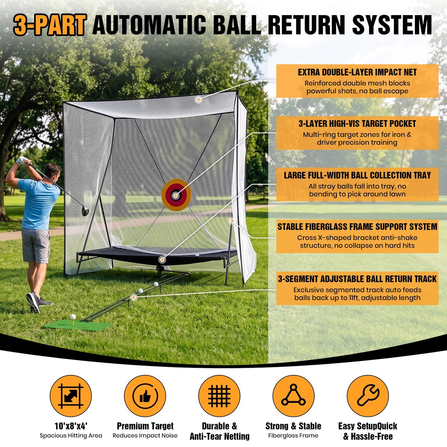 Advwin 10 x 8 FT Golf Practice Net w/ Automatic Ball Return