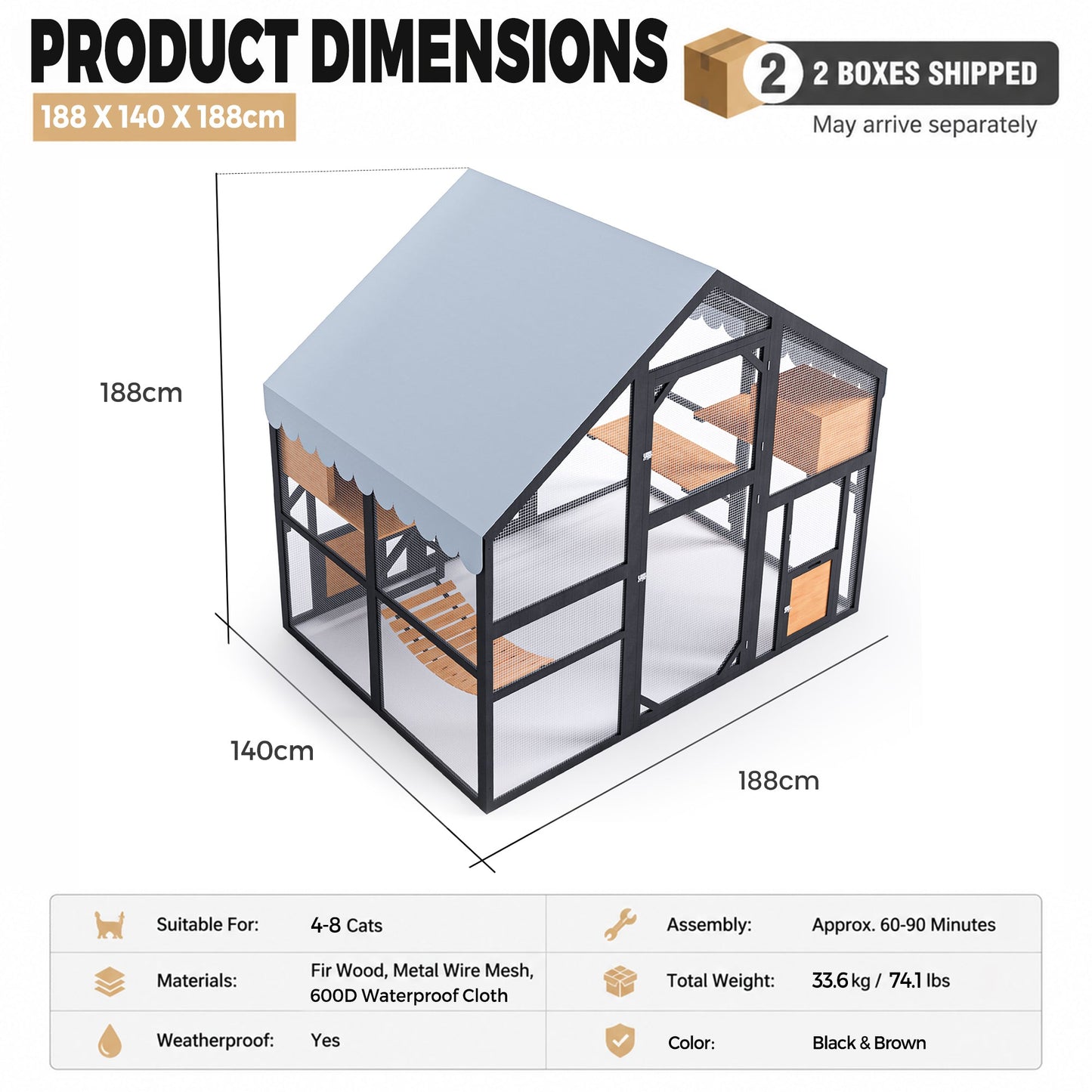 Advwin Outdoor Walk-in Cat Enclosure w/ Waterproof Cover