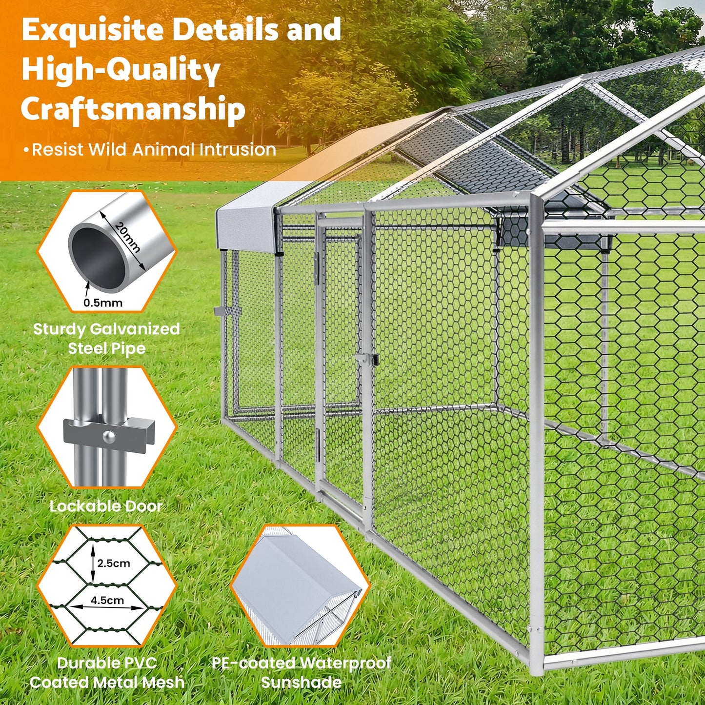 Advwin Outdoor Chicken Coop Galvanized Metal with Cover