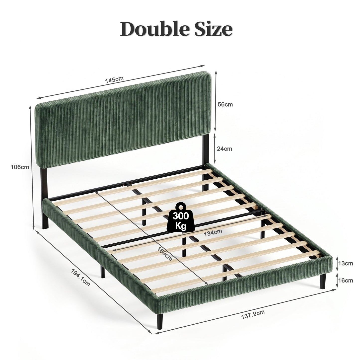 Advwin Upholstered Bed w/ Adjustable Headboard Green