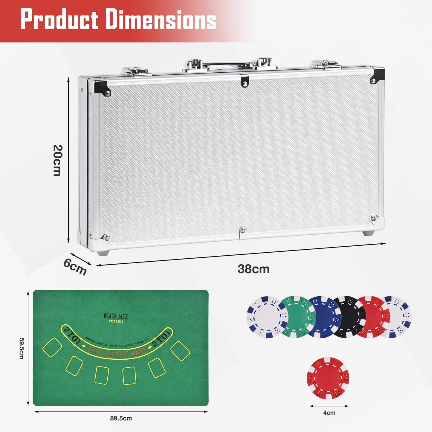 Advwin Poker Chips Set 300pcs Aluminum Case with 2 Decks