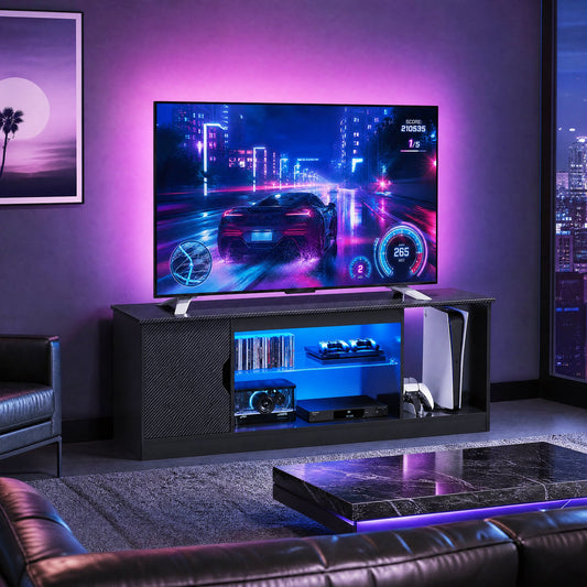 Advwin 145cm LED TV Unit with Adjustable Glass Shelves