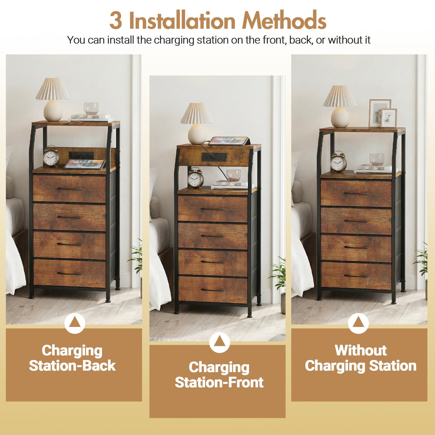 Advwin Set of 2 Bedside Table with 4 Drawers