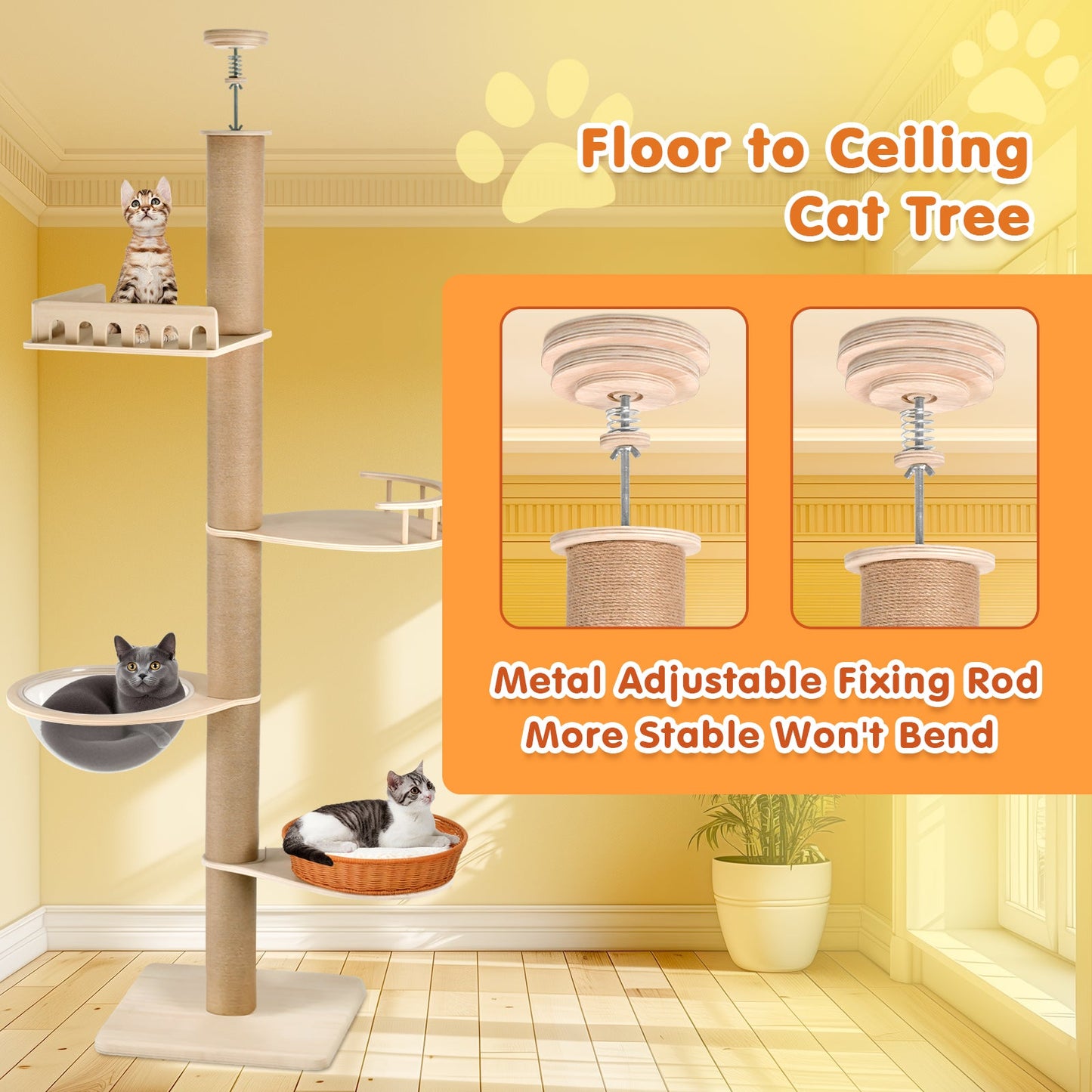 Advwin 5-Level Adjustable Cat Tree Tower 255¨C280cm