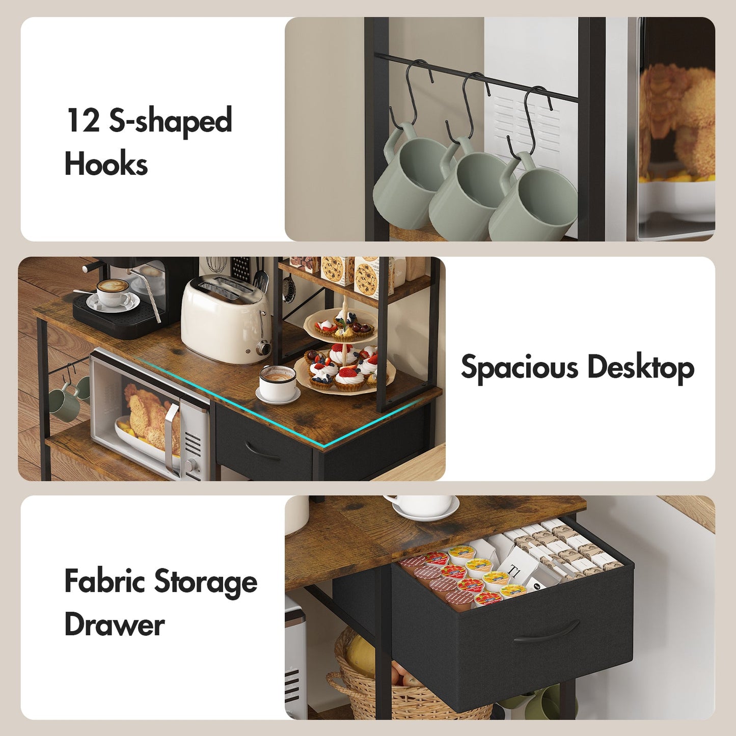 Advwin 6 Tiers Large Bakers Rack with Power Outlets