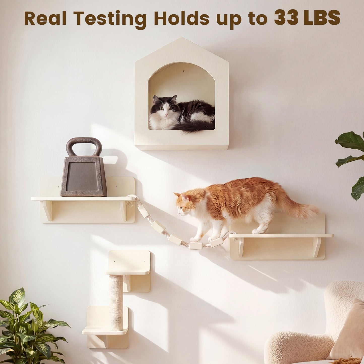 Advwin DIY Cat Wall Furniture 6-Piece Wooden Set