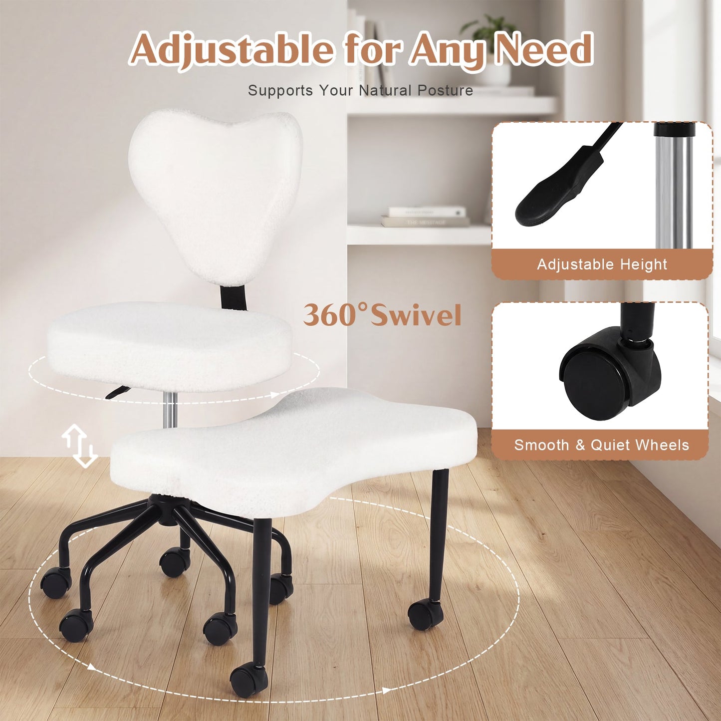 Advwin 360° Ergonomic Cross Legged Office Chair White
