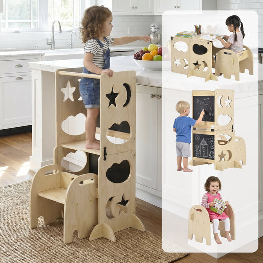 Advwin 4-in-1 Foldable Toddler Step Stool with Blackboard
