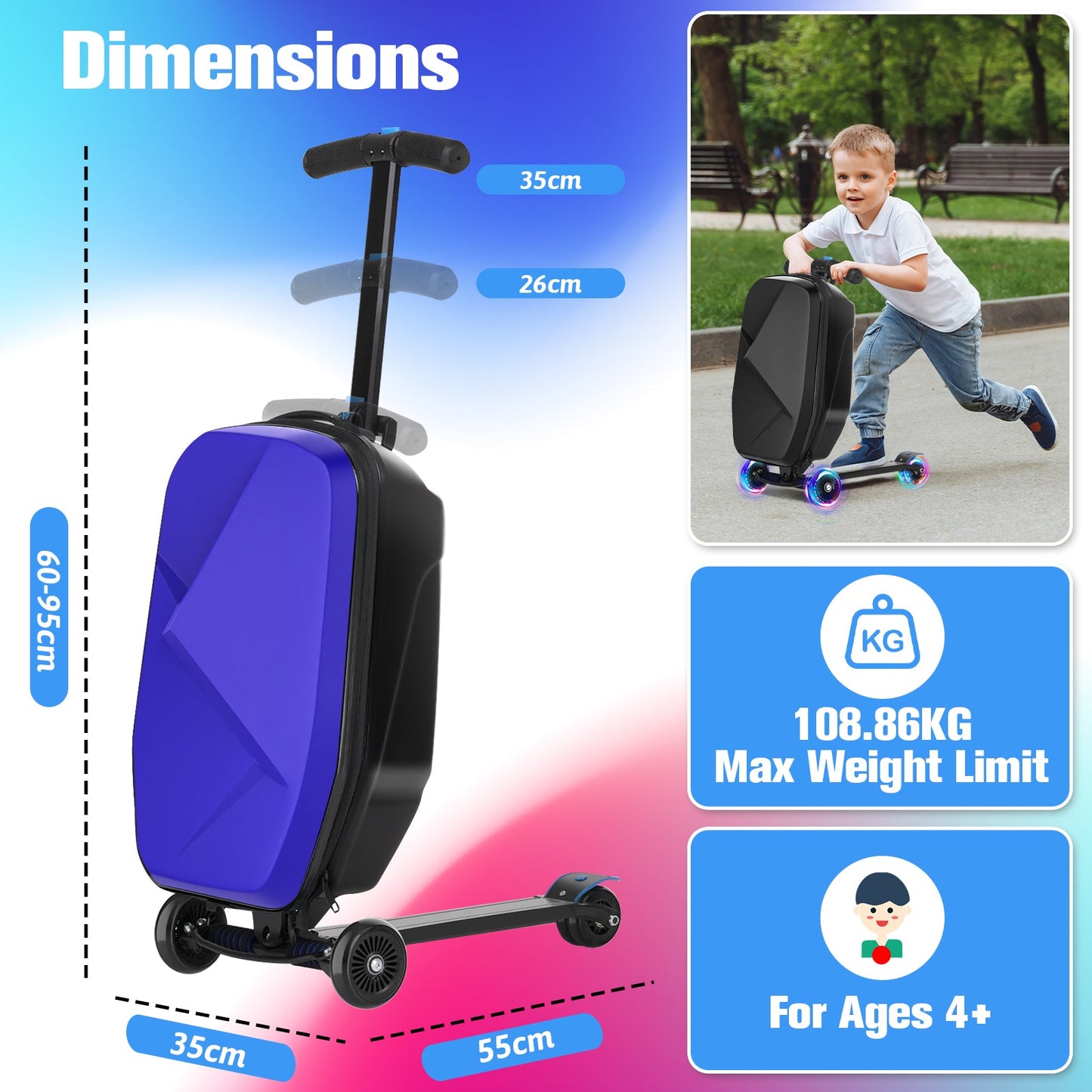Advwin 2-in-1 Foldable Scooter Suitcase LED Wheels