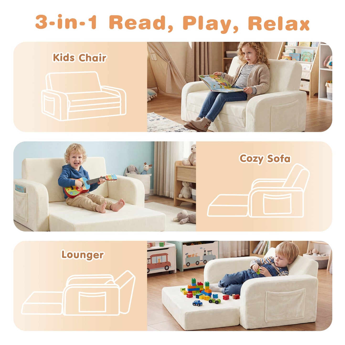 Advwin 3-in-1 Kids Loveseat Sofa Toddler Couch