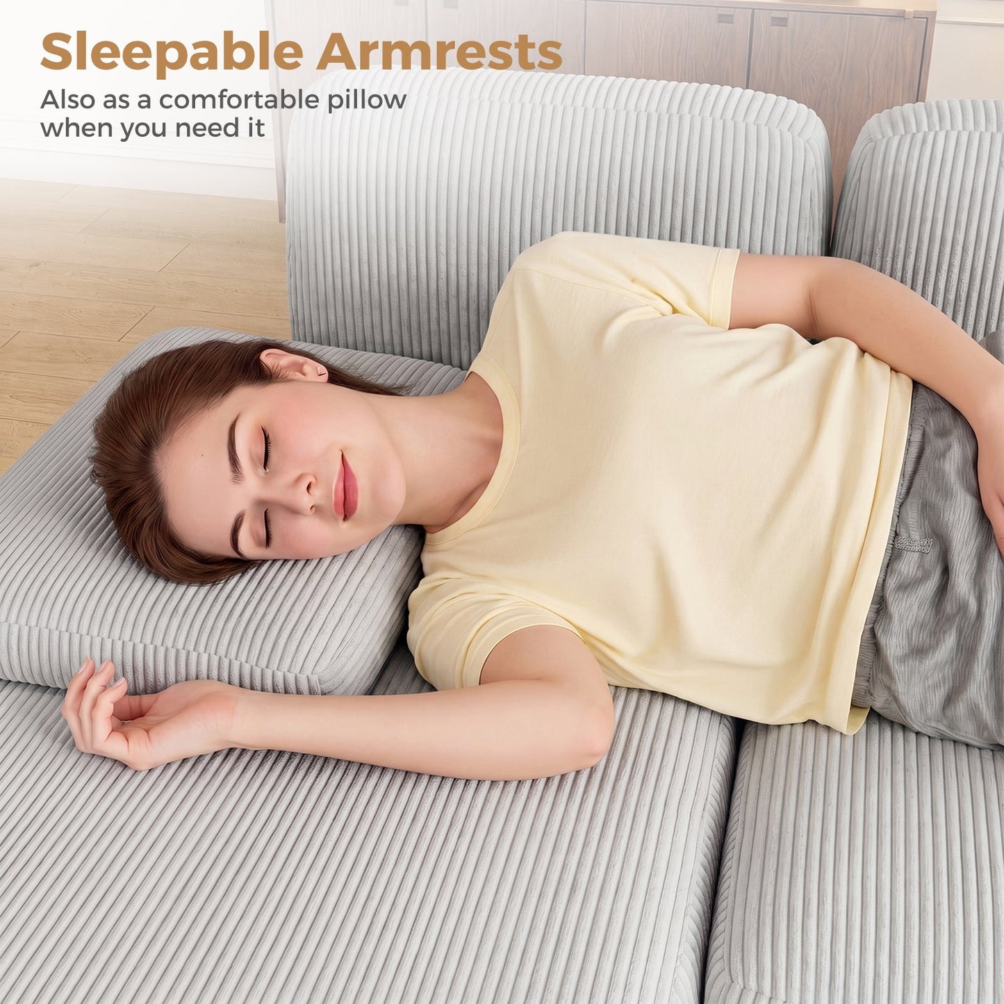 Advwin 4-Seater U Shape Corduroy Sectional Sofa 280cm