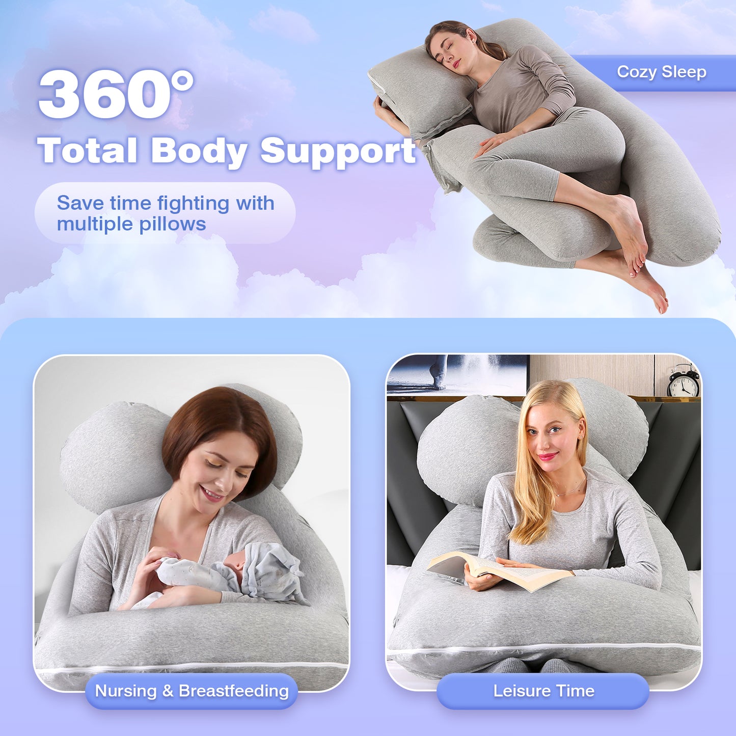Advwin Pregnancy Pillow 55inch 2In1 U haped Pillow