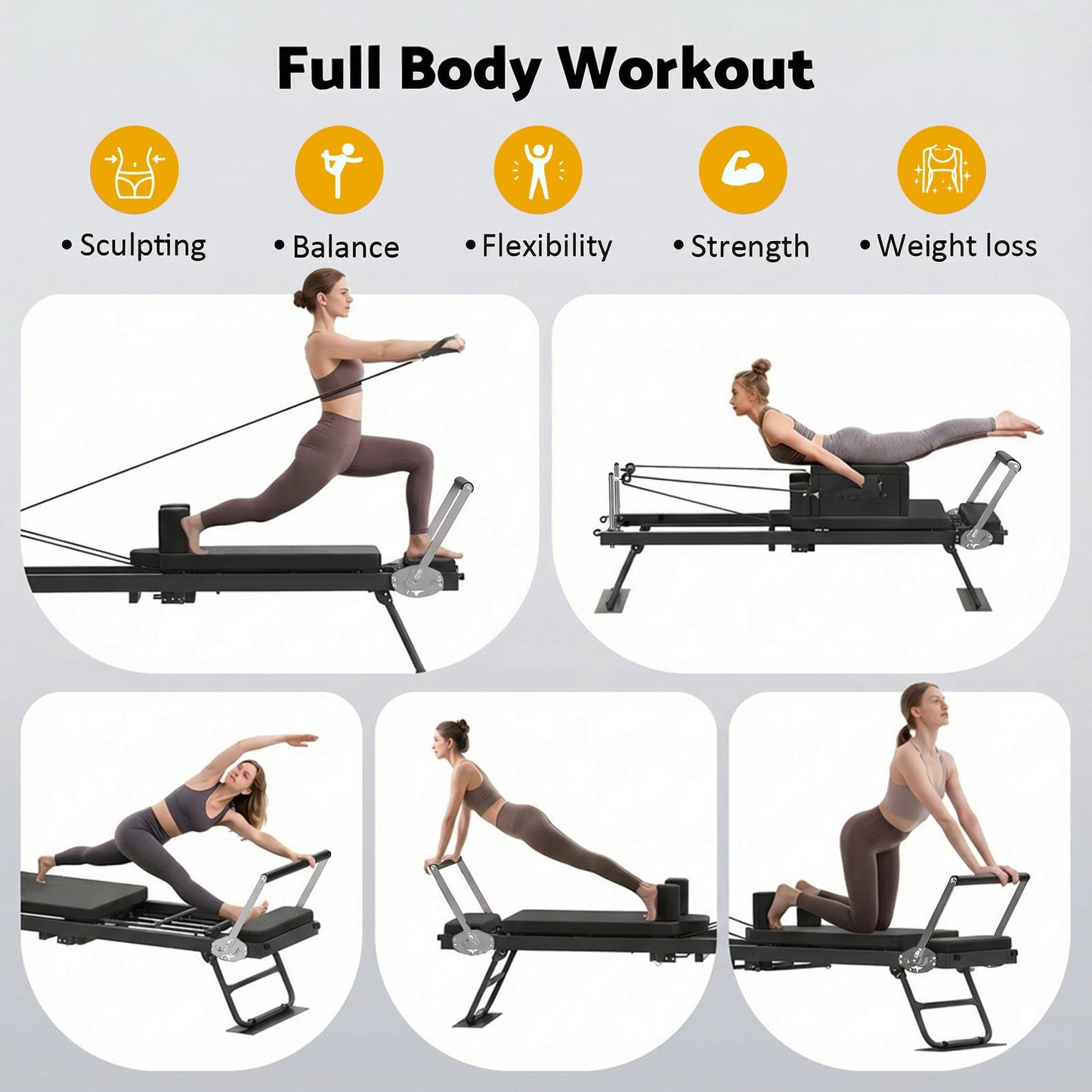 Advwin Foldable Pilates Reformer Machine with Jump Board