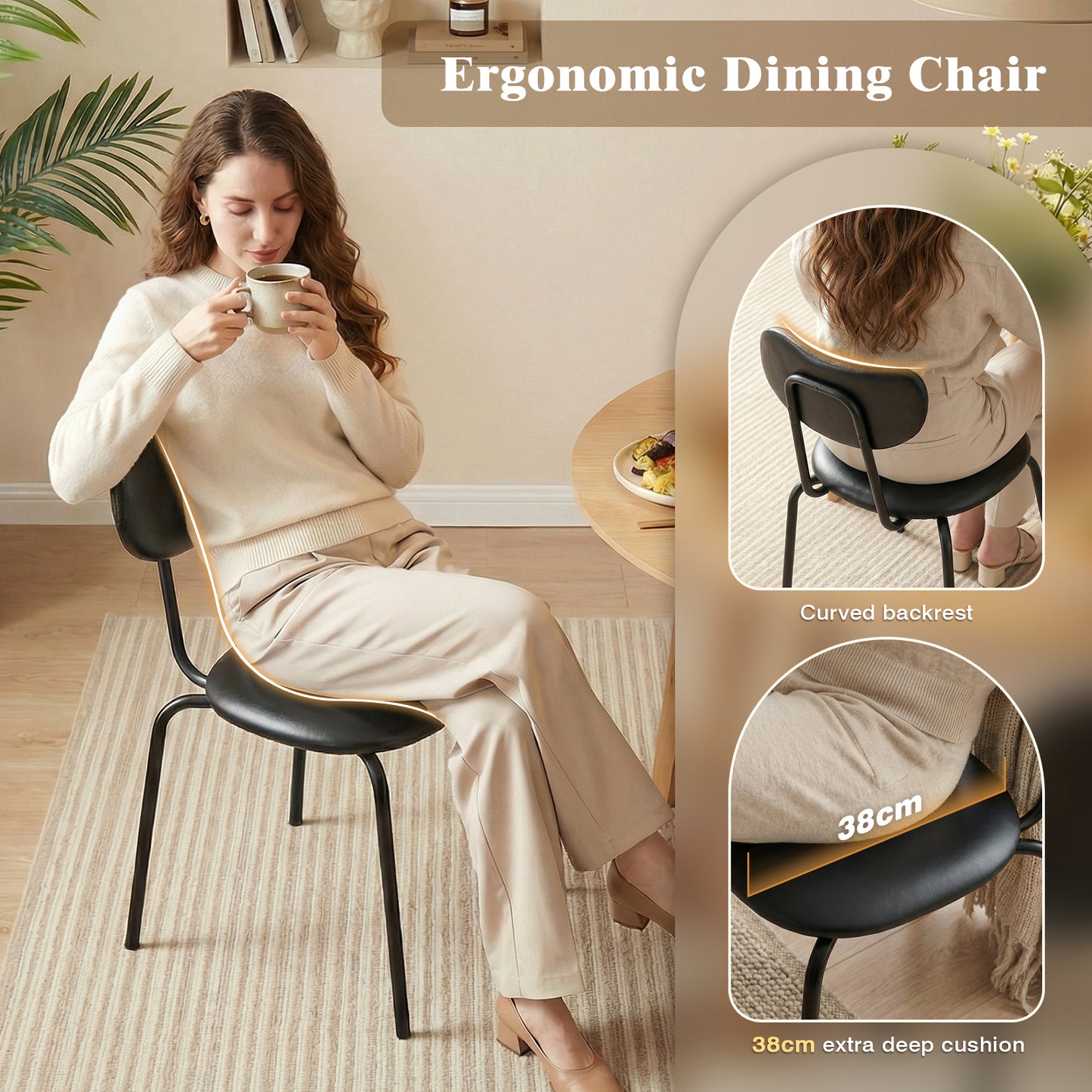 Advwin Kitchen Dining Chairs Black Set of 2