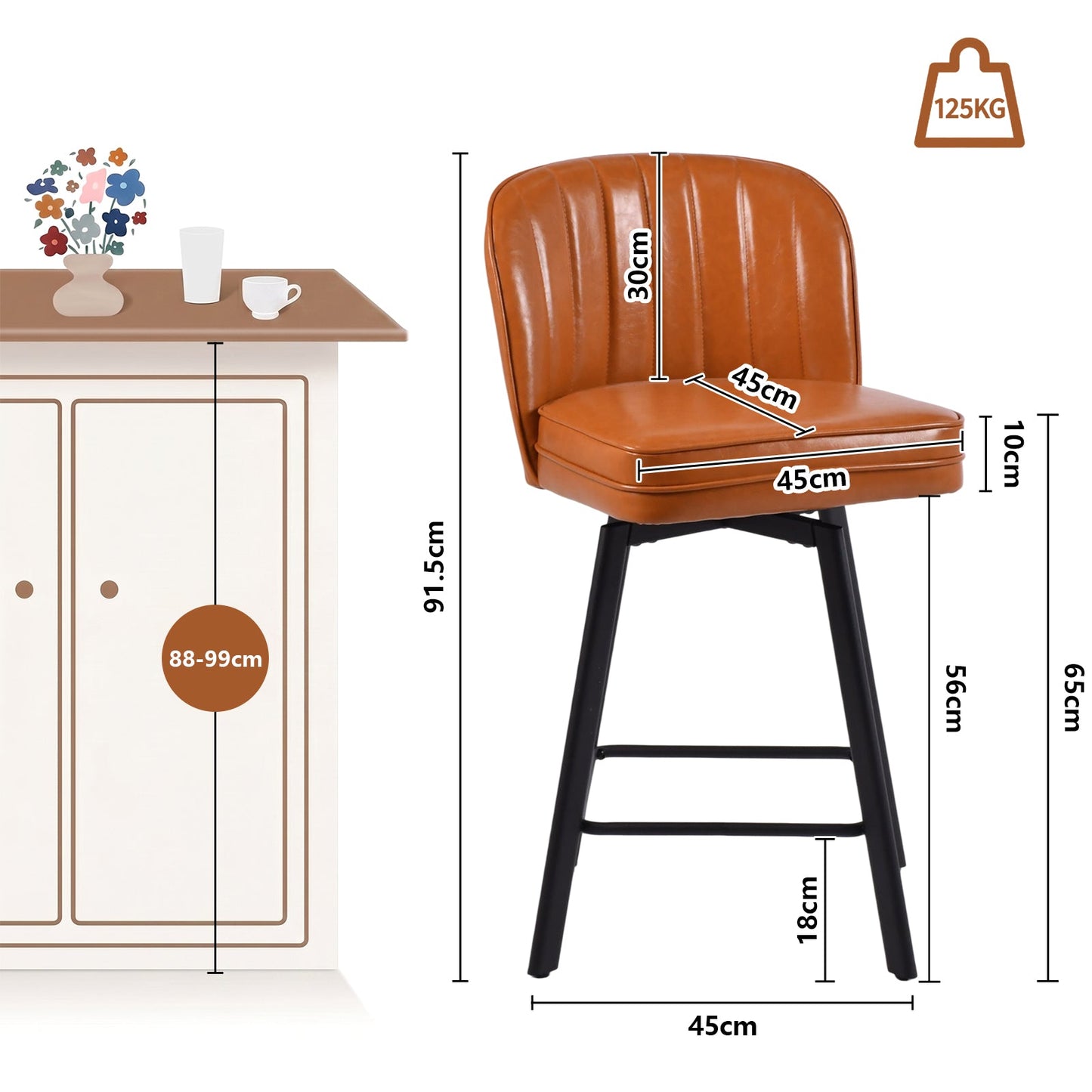 Advwin Set of 2 360° Swivel Bar Stools