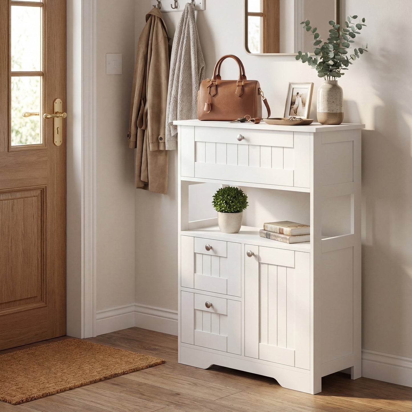 Advwin Bathroom Floor Cabinet with Drawer & Shelf White