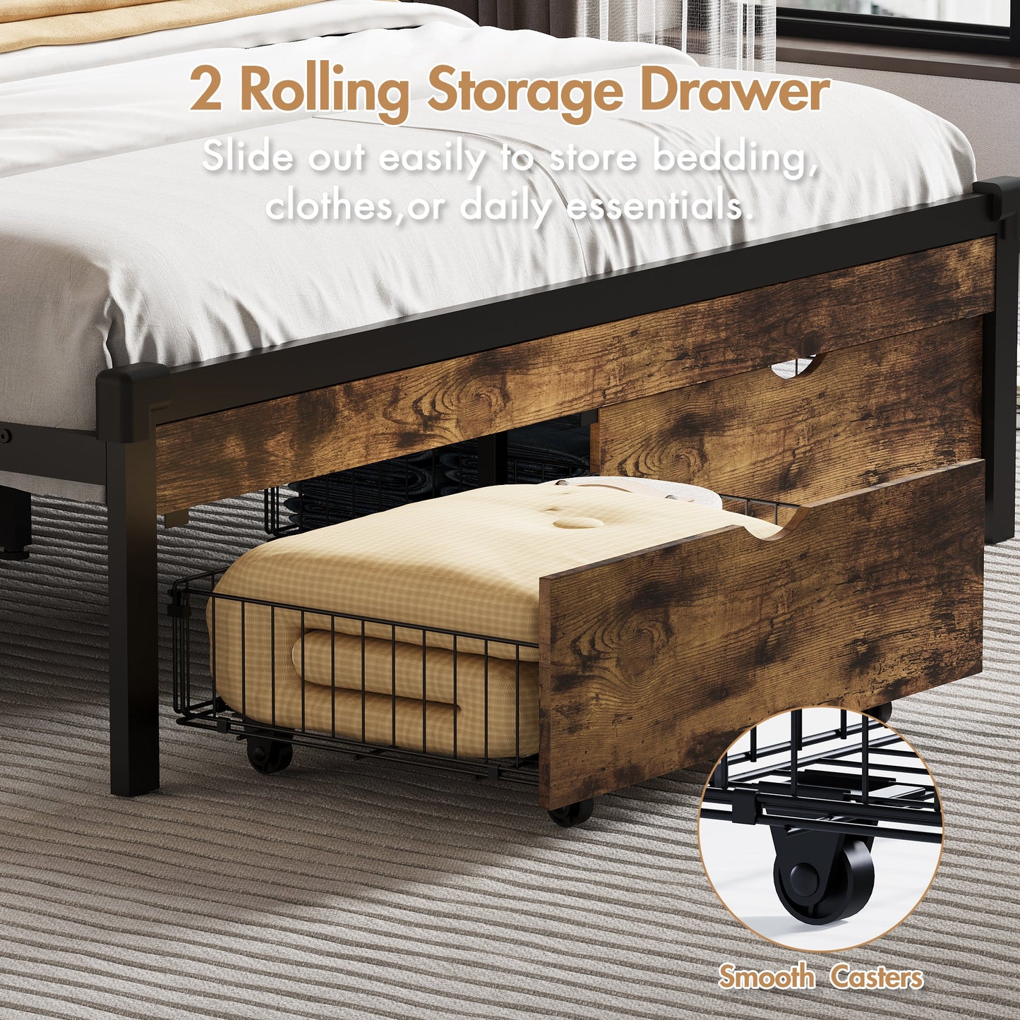 Advwin Double Bed Frame with Charging Station