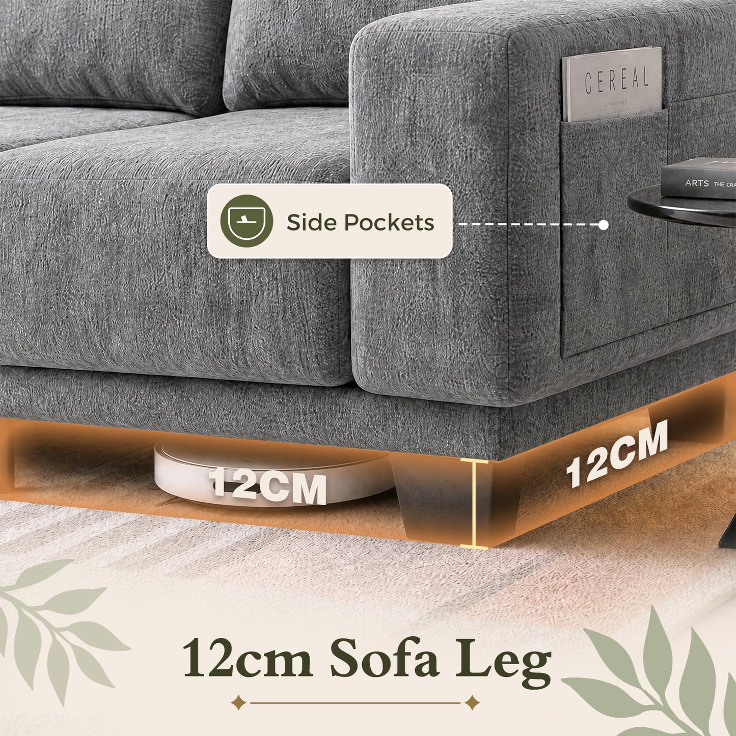 Advwin 3 Seater Sofa with Removable Backrest 225cm