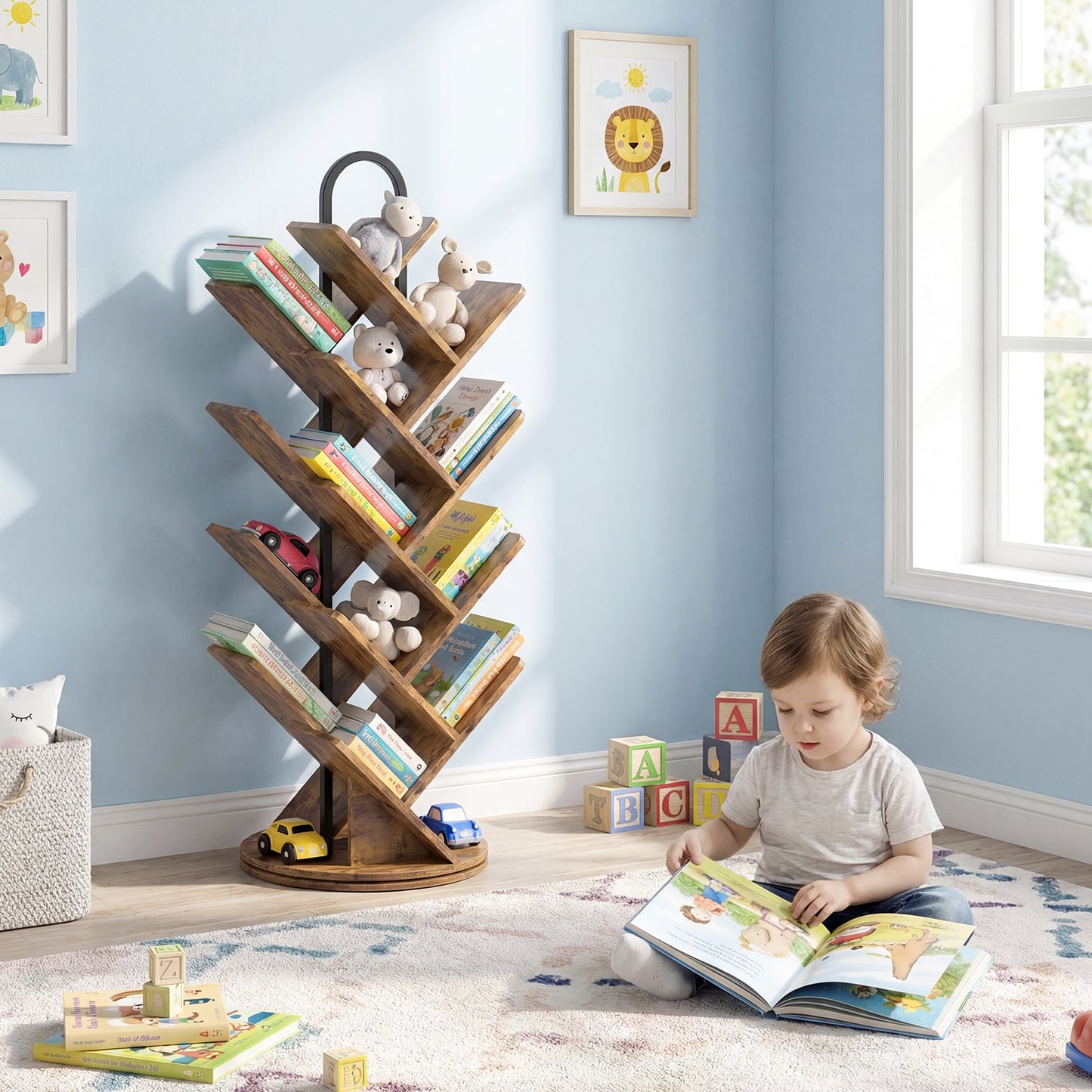 Advwin 16-Tier Tree Rotating Bookshelf for Small Spaces
