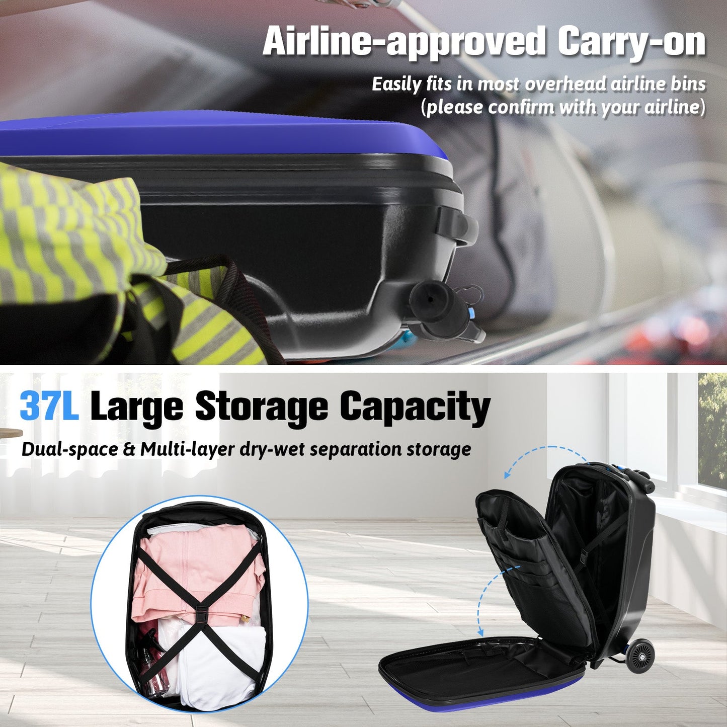Advwin 2-in-1 Foldable Scooter Suitcase LED Wheels
