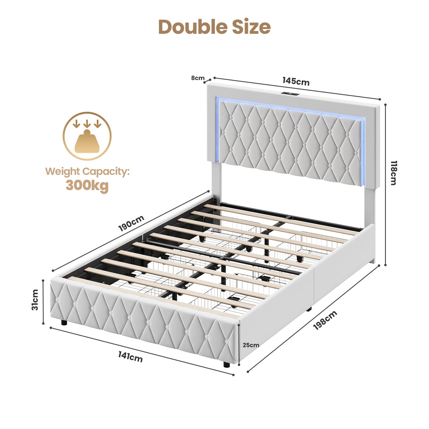 Advwin LED Bed Frame with Drawers and Charging