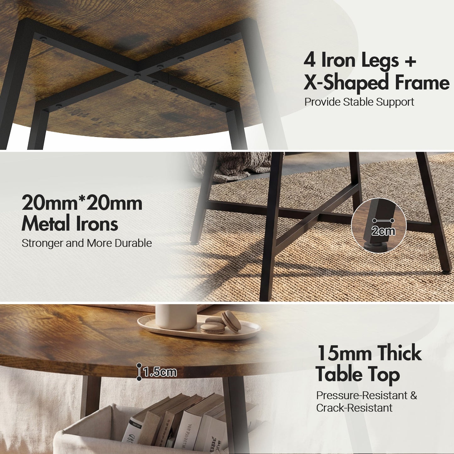 Advwin 73cm Round Coffee Table 2-Tier w/ Open Shelf