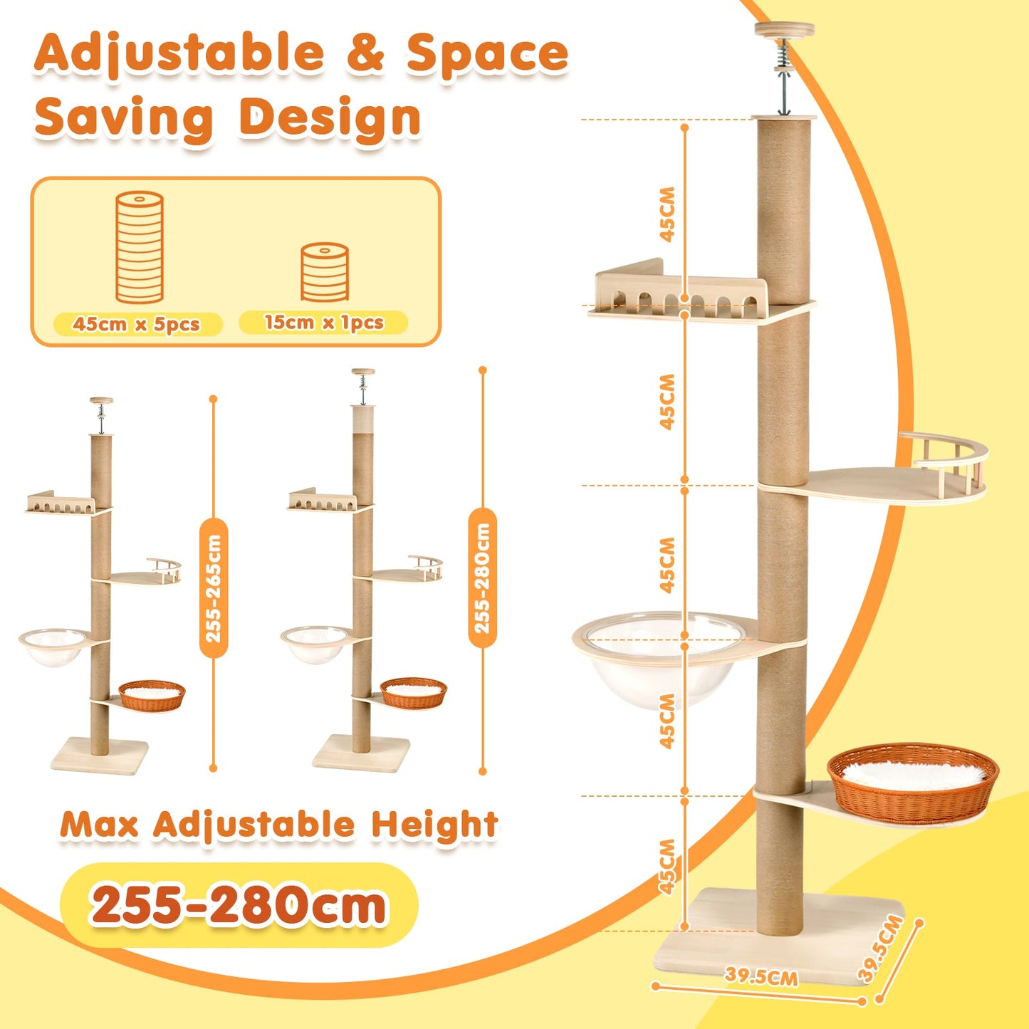 Advwin 5-Level Adjustable Cat Tree Tower 255¨C280cm