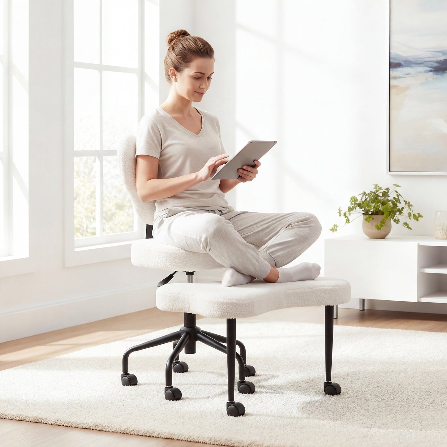 Advwin 360° Ergonomic Cross Legged Office Chair White