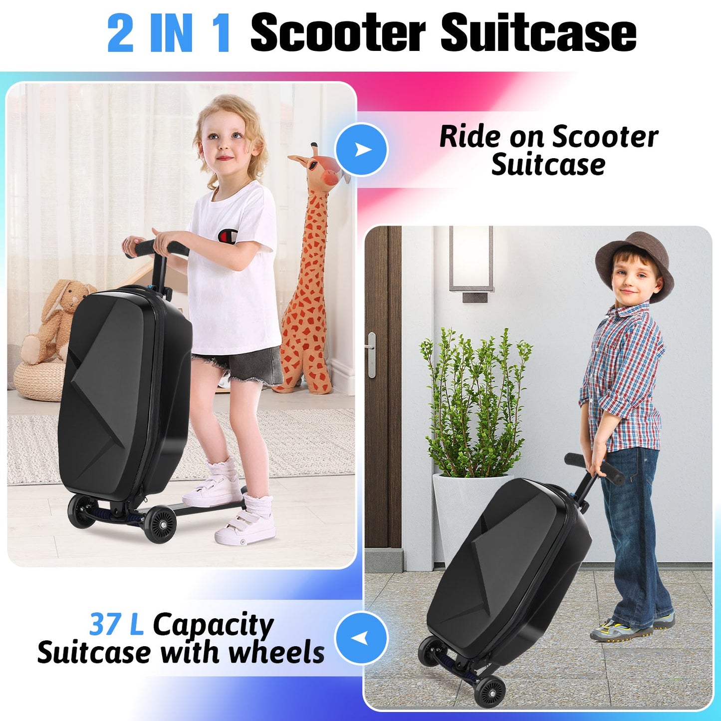 Advwin 2-in-1 Foldable Scooter Suitcase LED Wheels