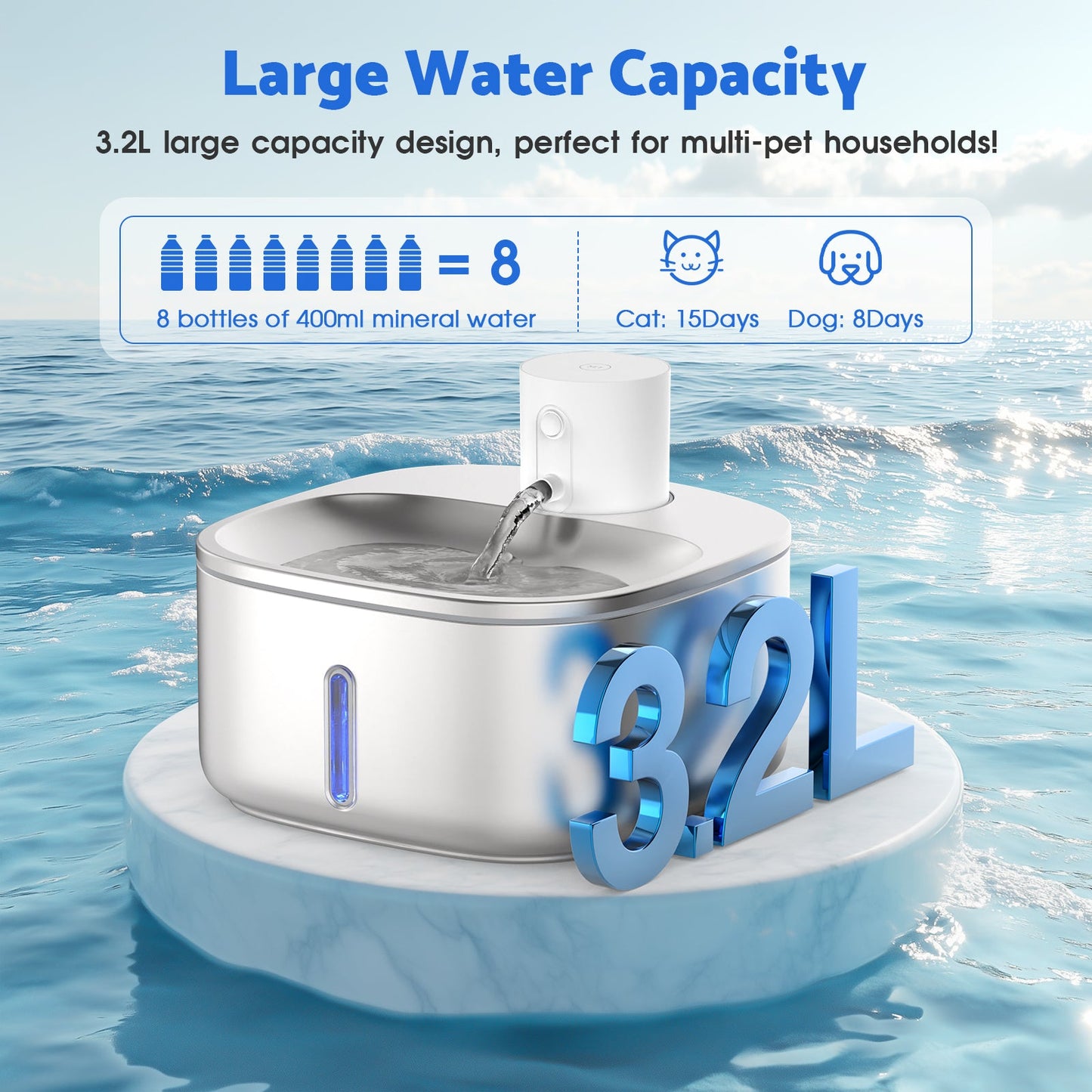 Advwin 3.2L Wireless Pet Fountain with Sensor