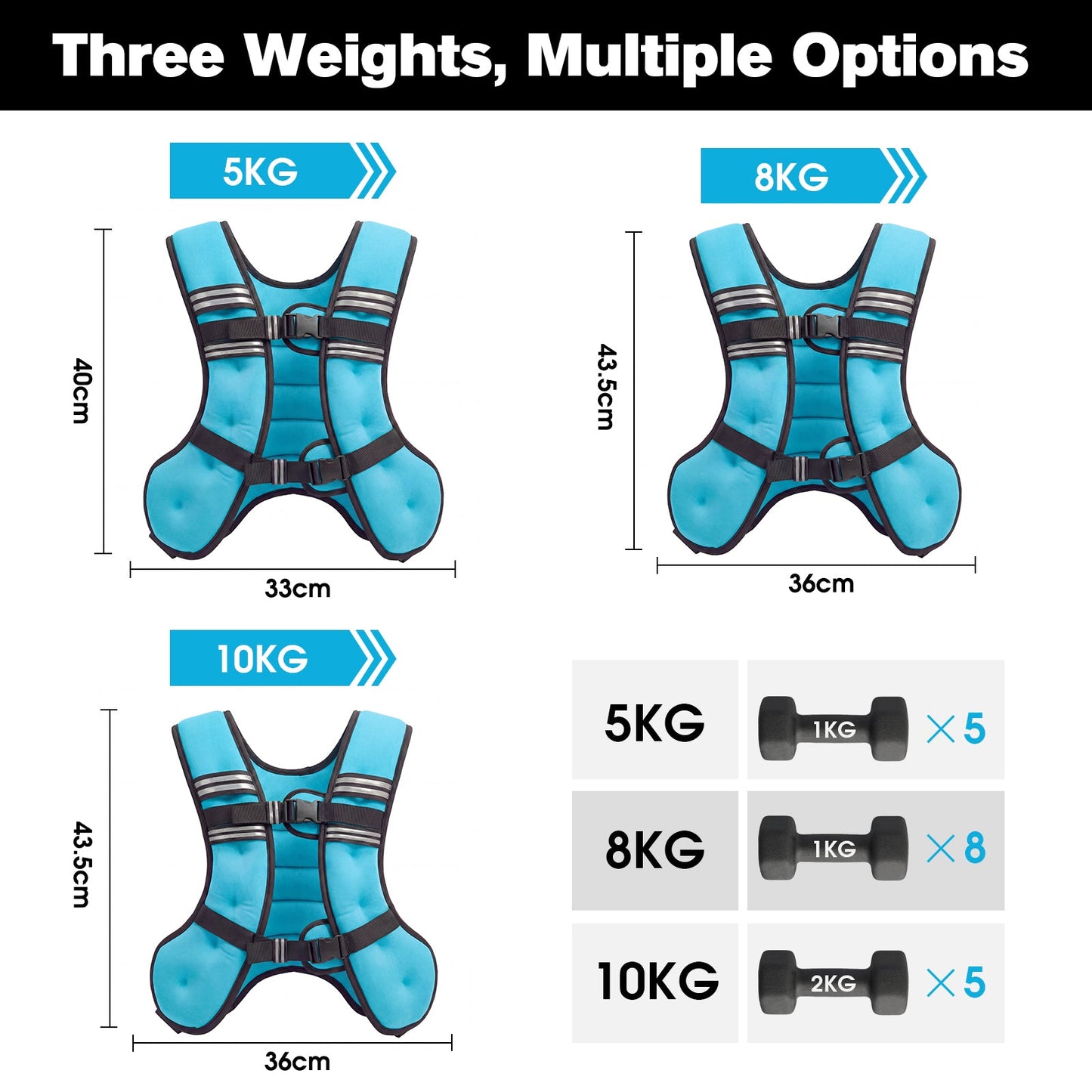 Advwin Adjustable 8kg Weighted Vest Blue