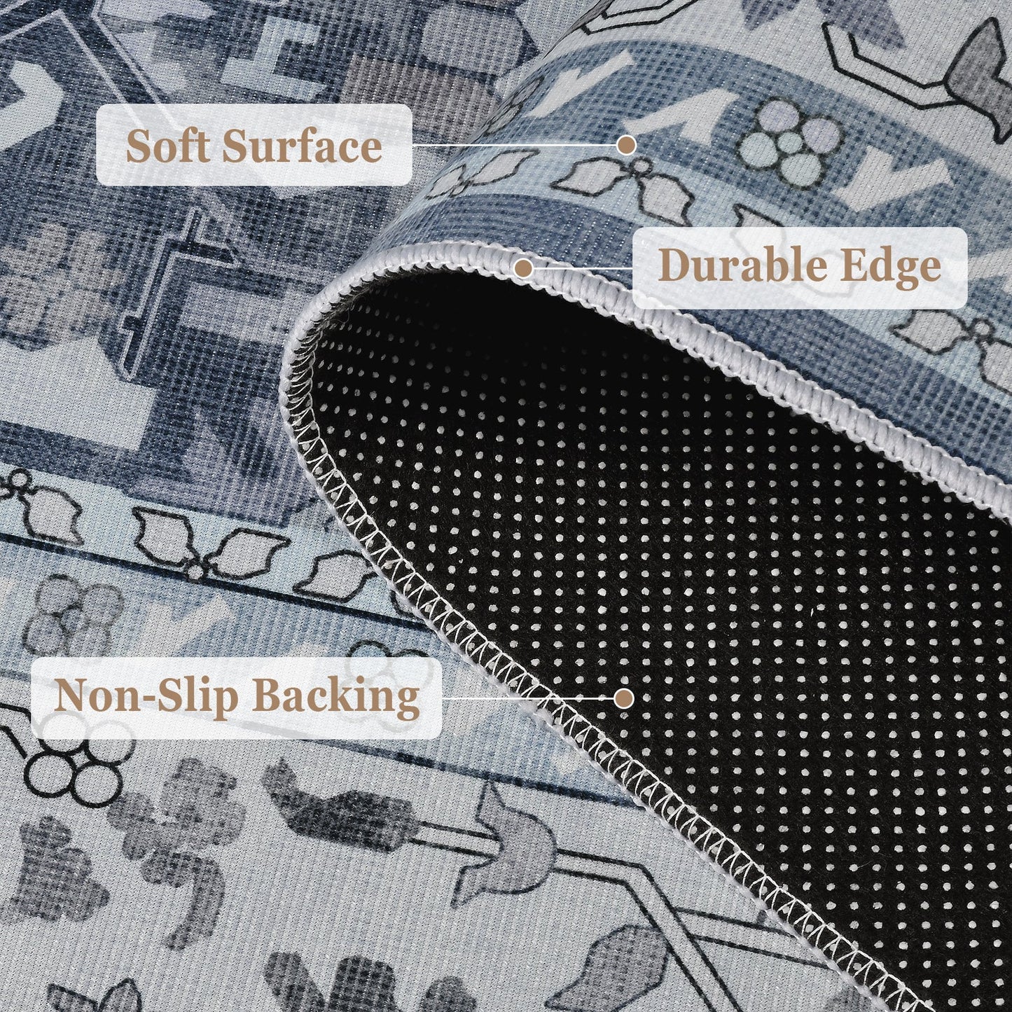 Advwin Vintage Thick Carpet Non-Slip Washable Rug Grey