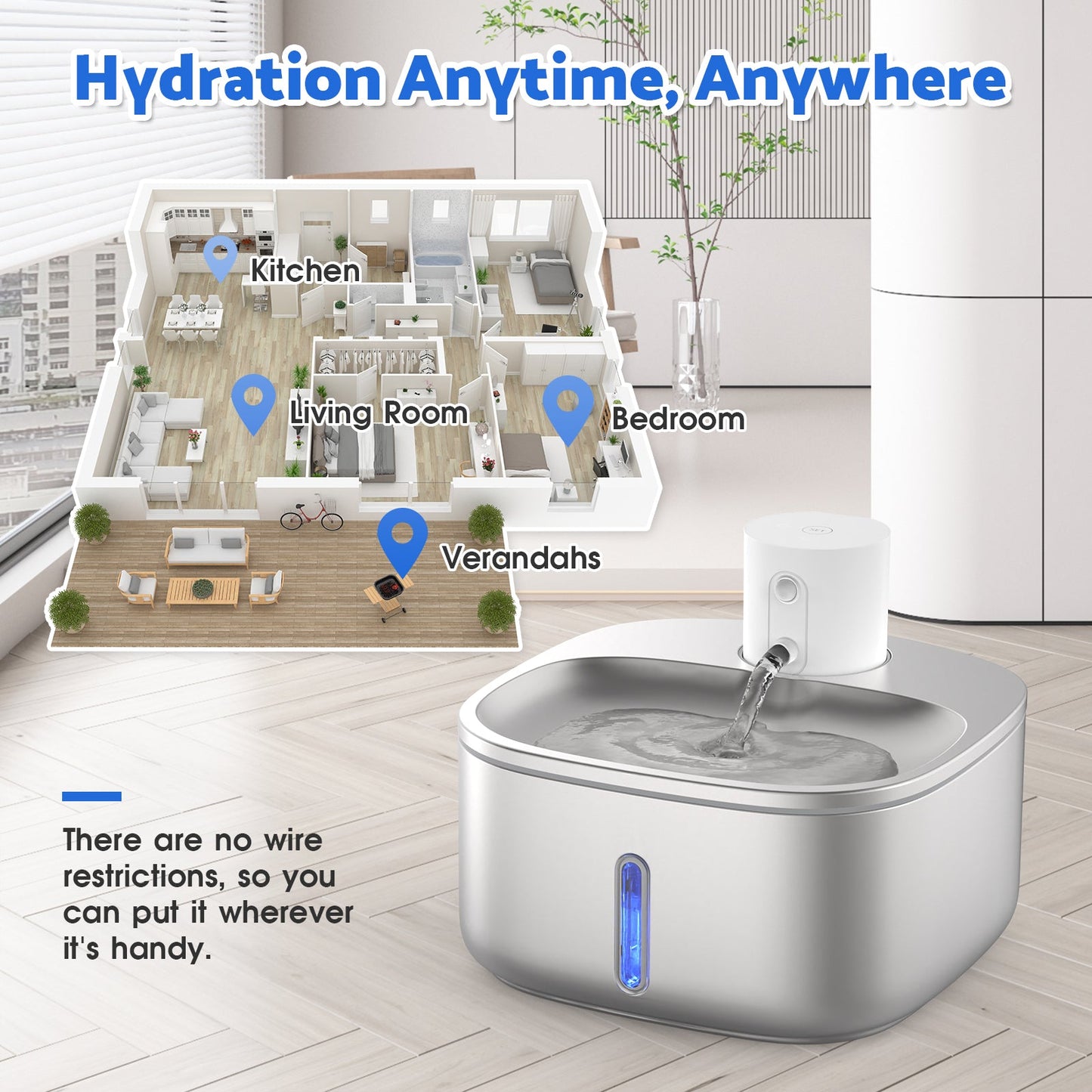 Advwin 3.2L Wireless Pet Fountain with Sensor