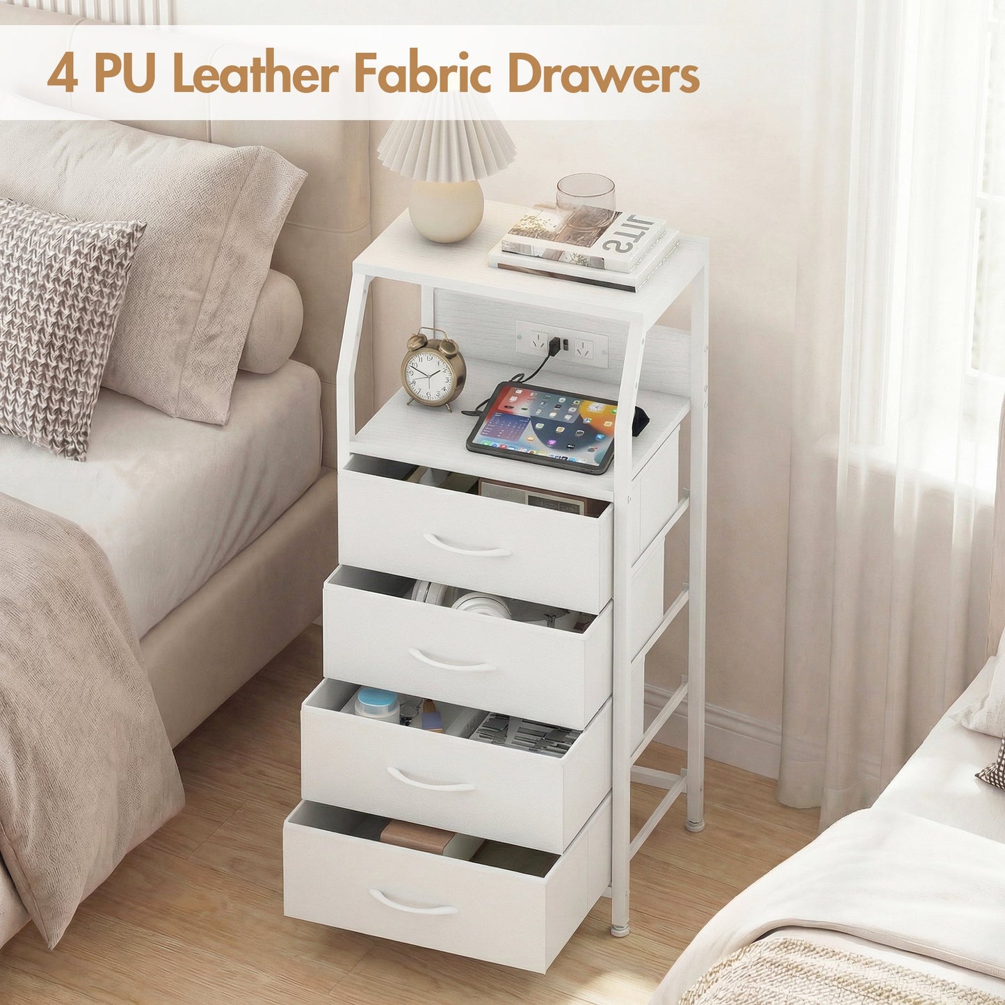 Advwin Set of 2 Bedside Table with 4 Drawers