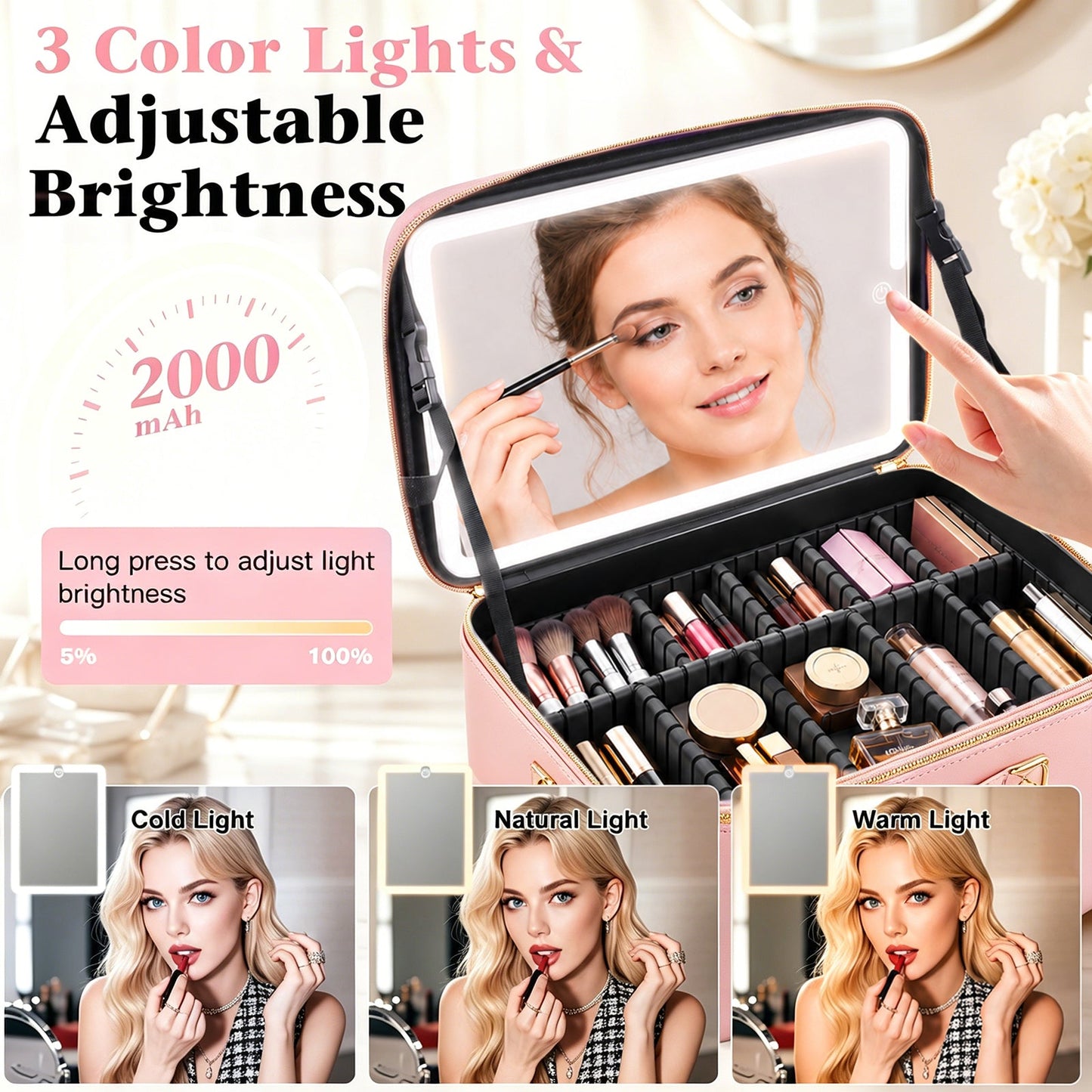 Advwin 15" Portable Makeup Case with LED Light Mirror