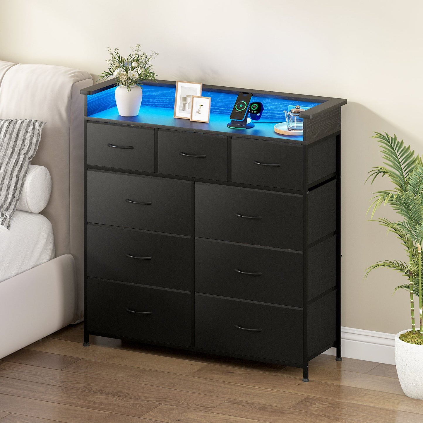 Advwin Chest of 9 Drawers Storage Cabinet with Open Shelf