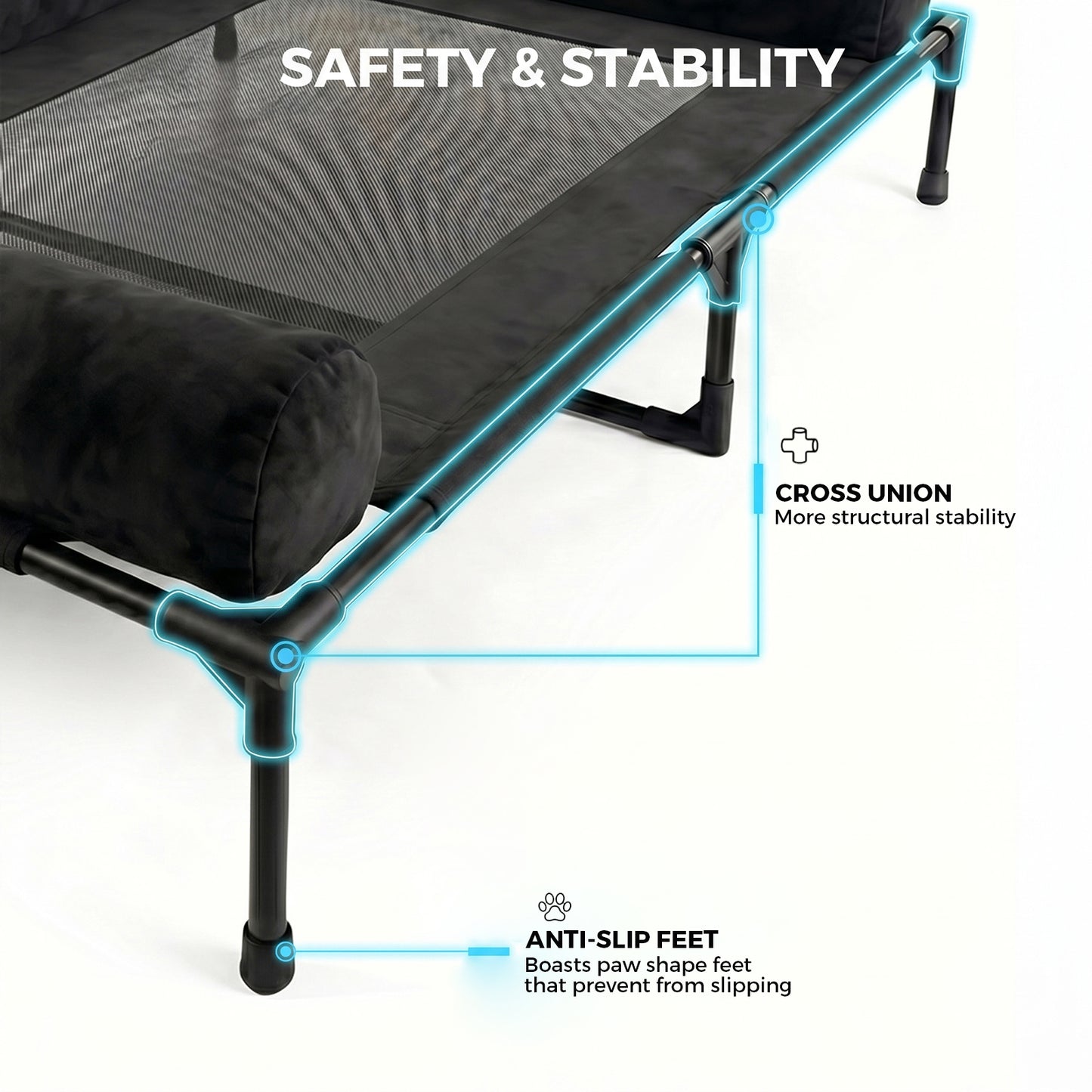 Advwin Elevated Dog Bed with Bolster Black