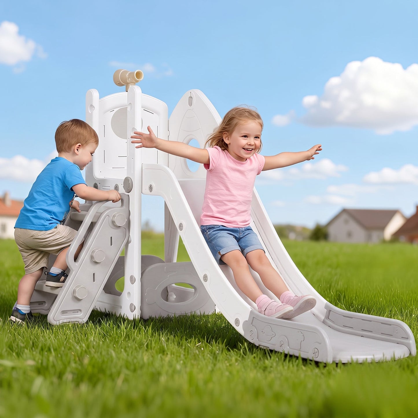 Advwin 6-in-1 L-Shaped Toddler Slide Playset