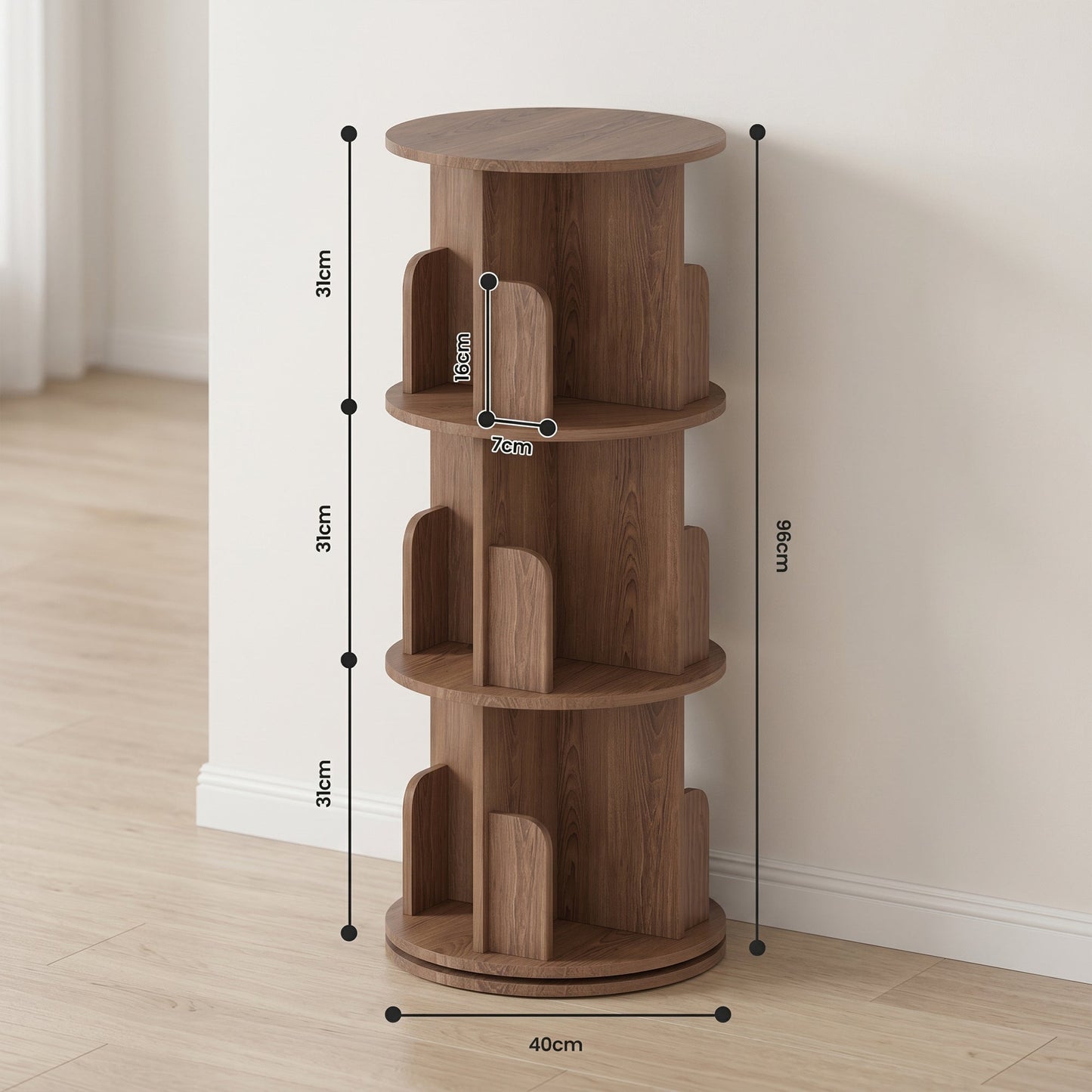 Advwin 3-Tier 360° Rotating Bookshelf Brown